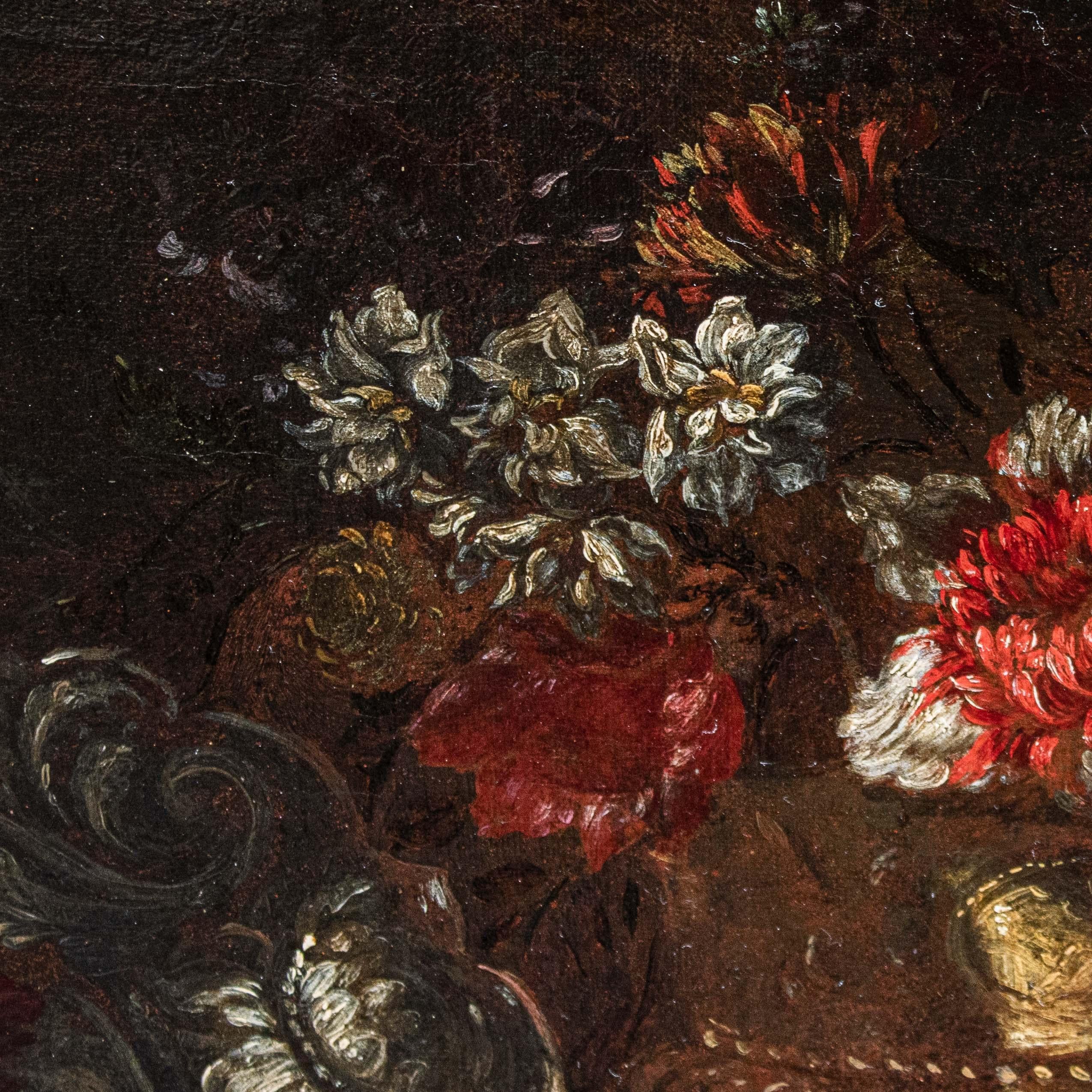 Peinture à l'huile sur toile représentant une nature morte École romaine 17e siècle en vente 5