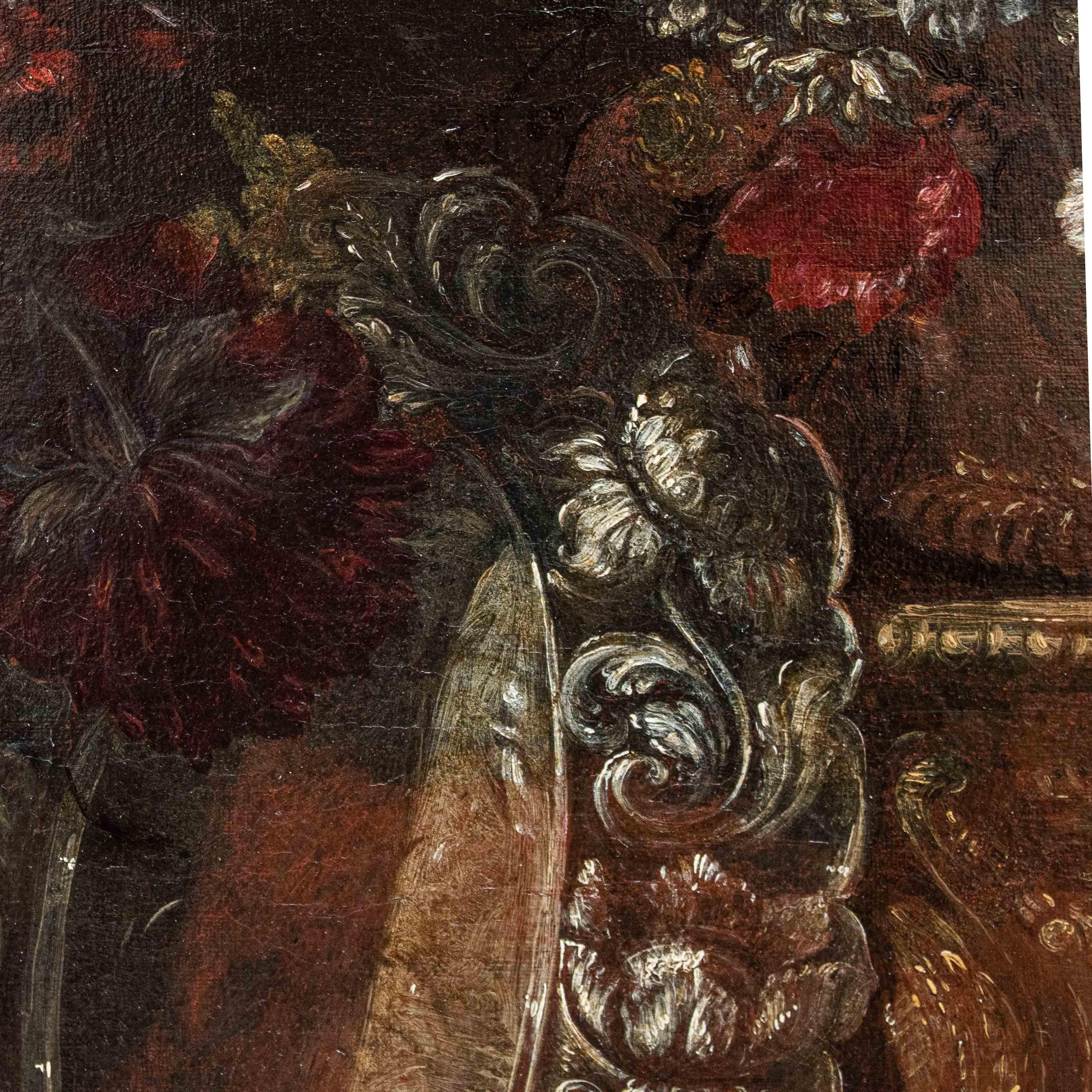 Peinture à l'huile sur toile représentant une nature morte École romaine 17e siècle en vente 9