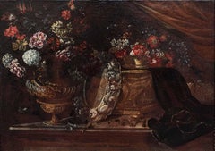 Oil painting on canvas depicting Still life Roman school of the 17th century