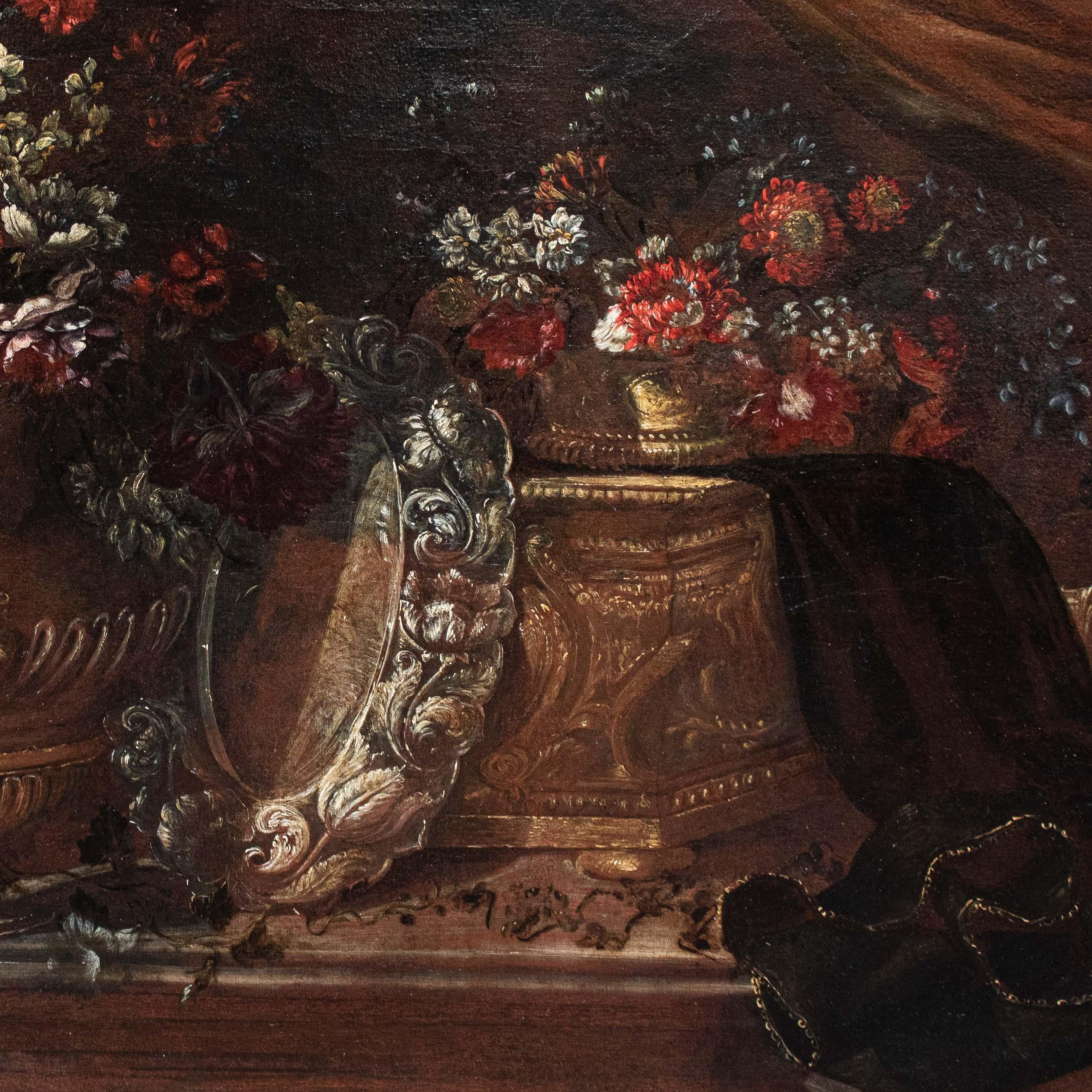 18th Century and Earlier Peinture à l'huile sur toile représentant une nature morte École romaine 17e siècle en vente