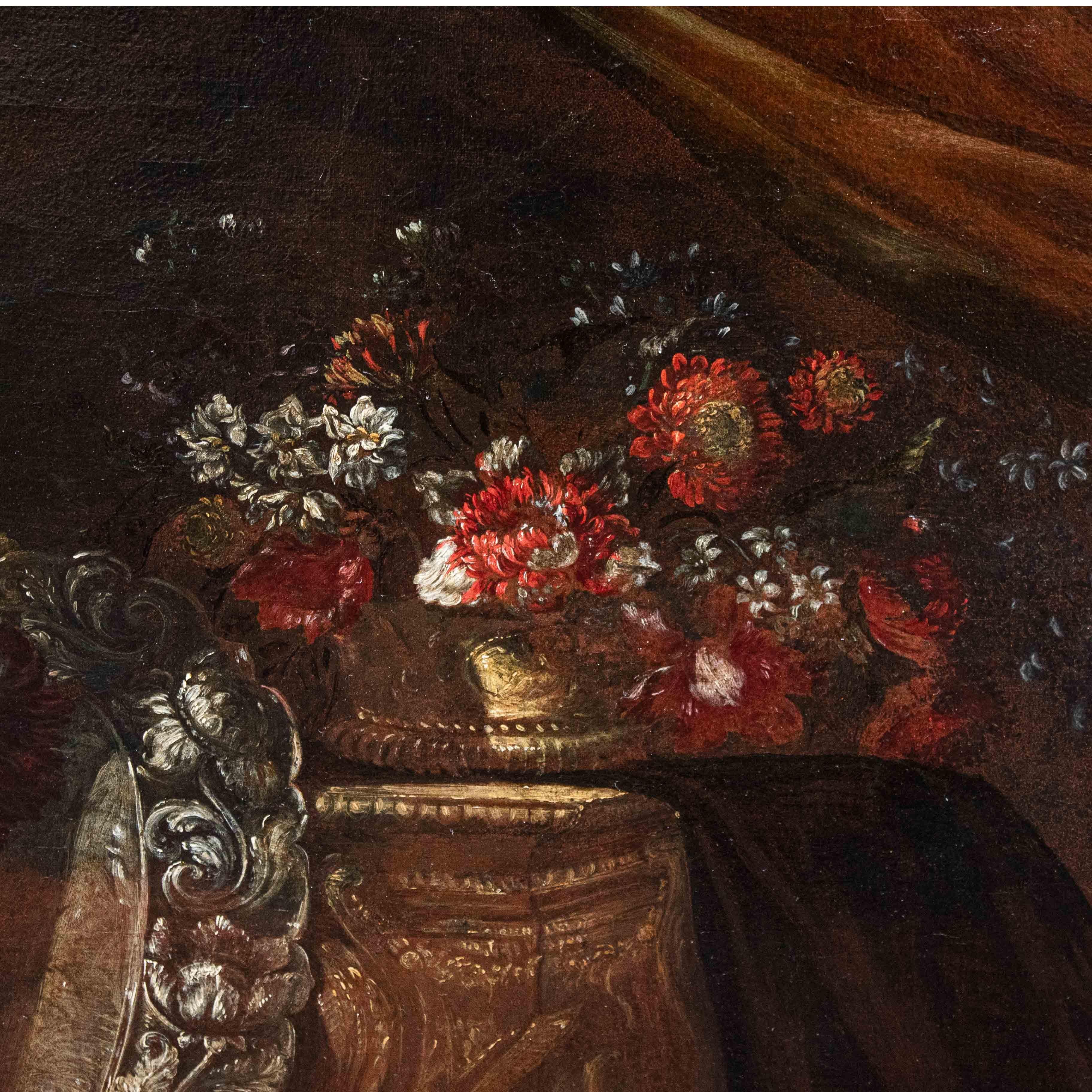 Peinture à l'huile sur toile représentant une nature morte École romaine 17e siècle en vente 1
