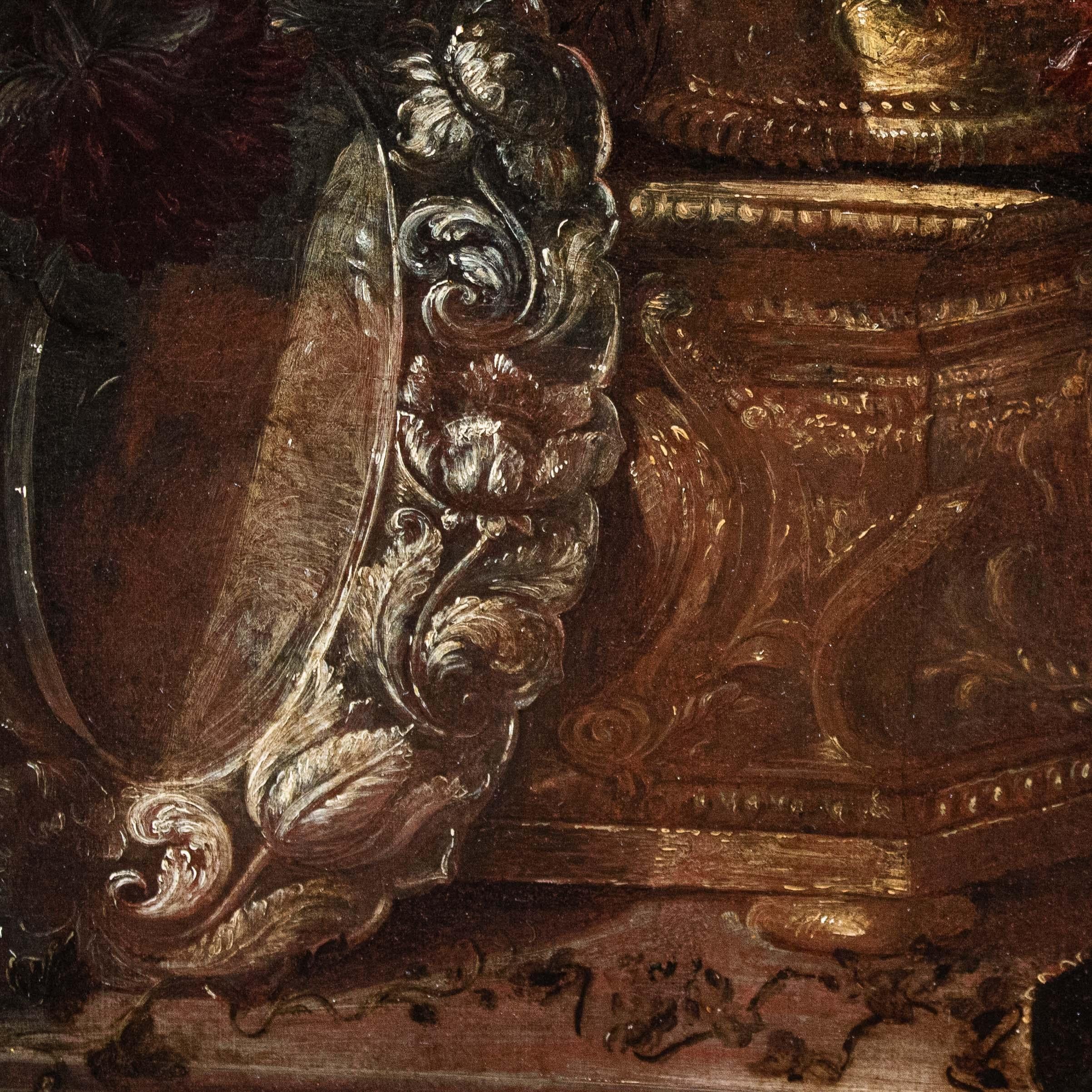 Peinture à l'huile sur toile représentant une nature morte École romaine 17e siècle en vente 2