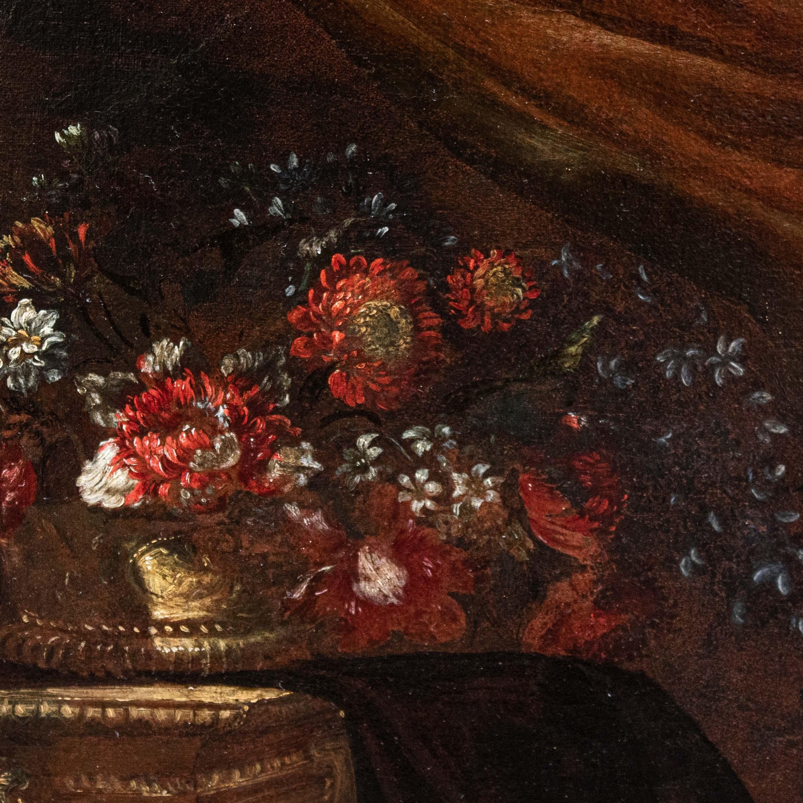 Peinture à l'huile sur toile représentant une nature morte École romaine 17e siècle en vente 3