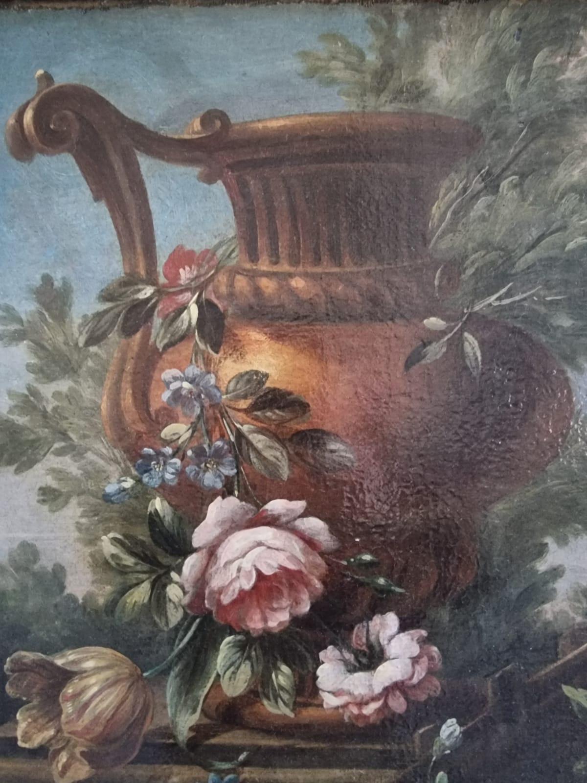 French Dipinto olio su tela raffigurante natura morta XVIII secolo