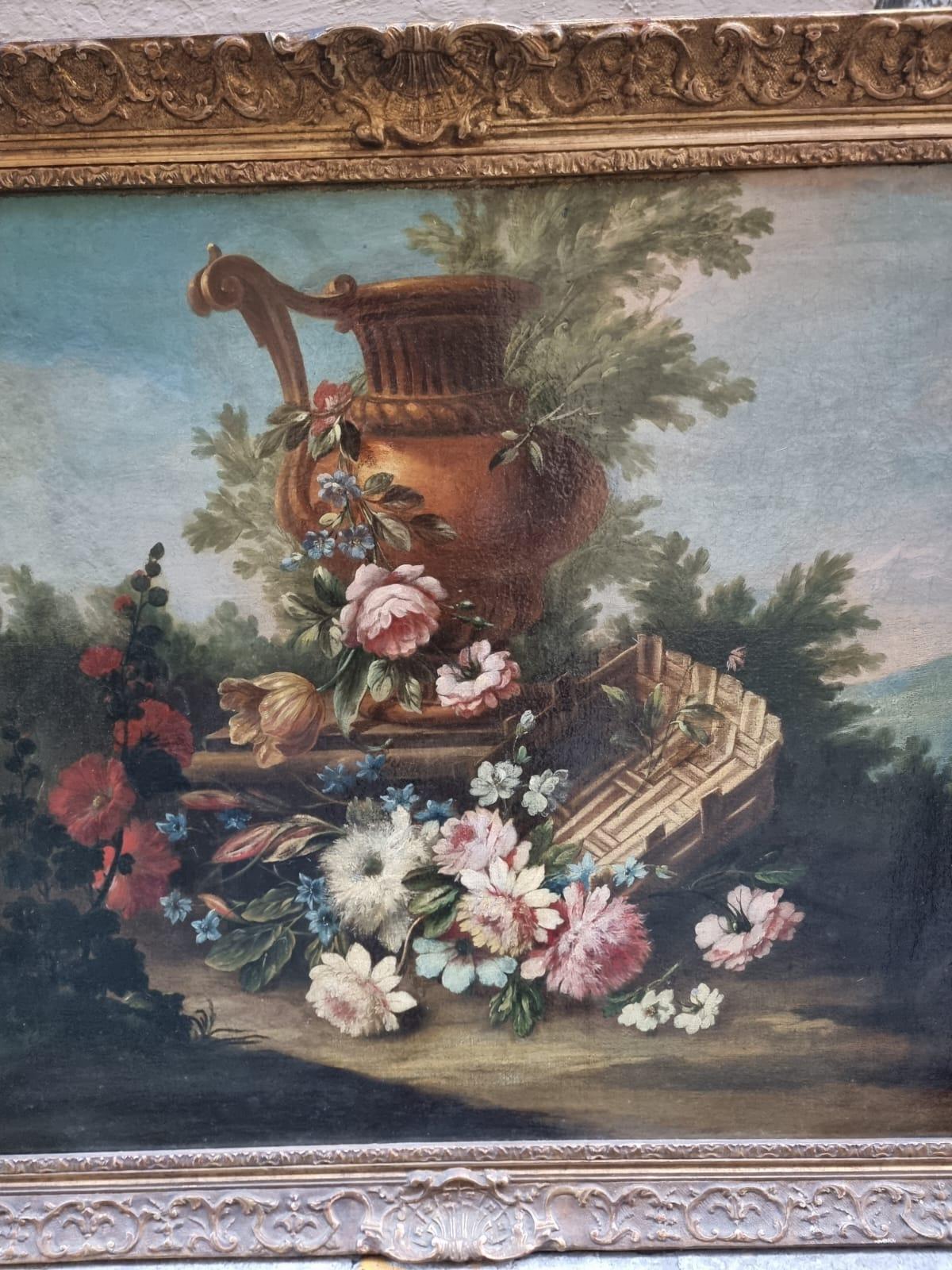 Oil painting on canvas depicting still life 18th century In Good Condition For Sale In Firenze, IT