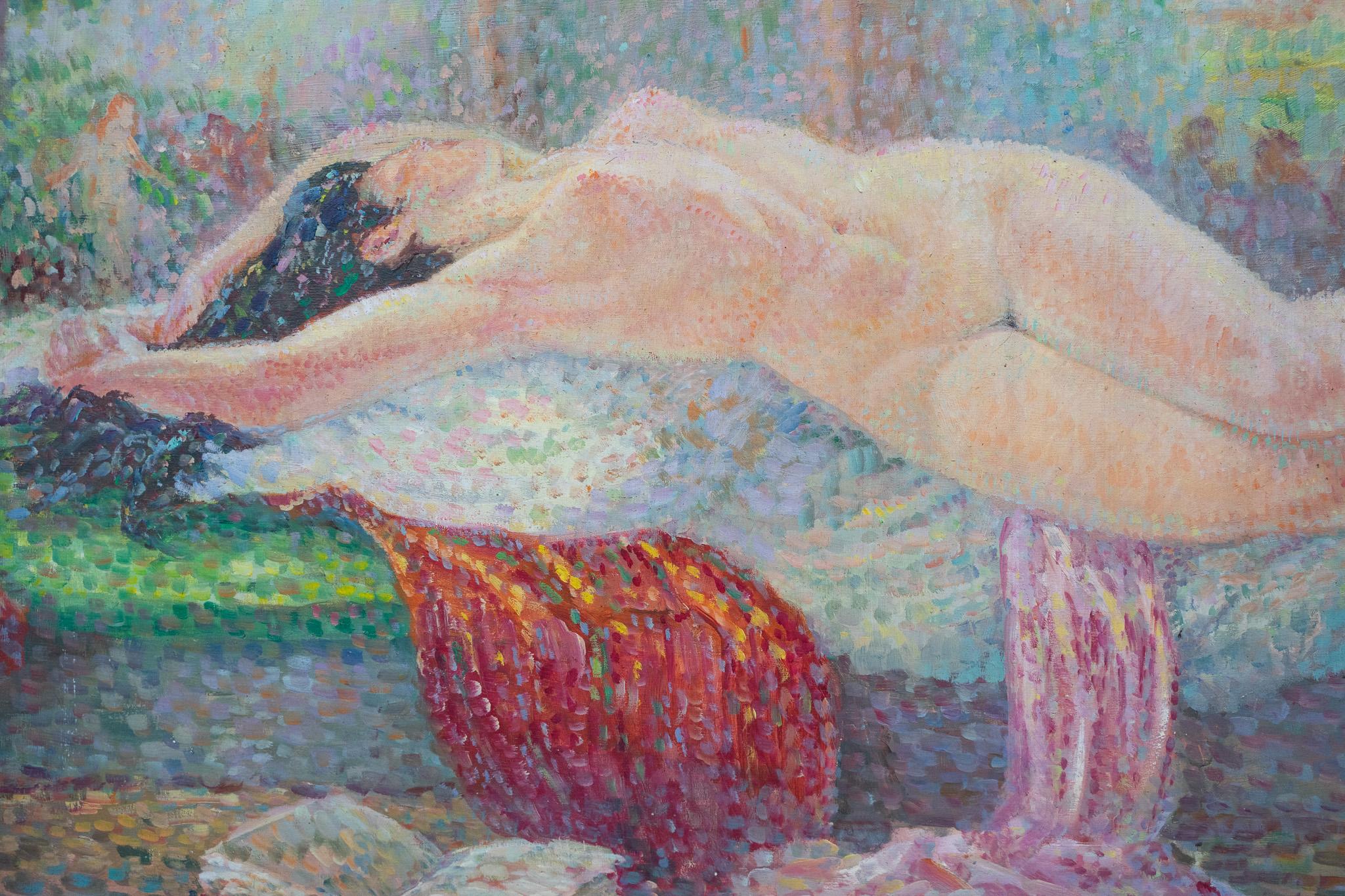 Art Nouveau Dipinto Olio Su Tavola Raffigurante Nudo Di Donna For Sale