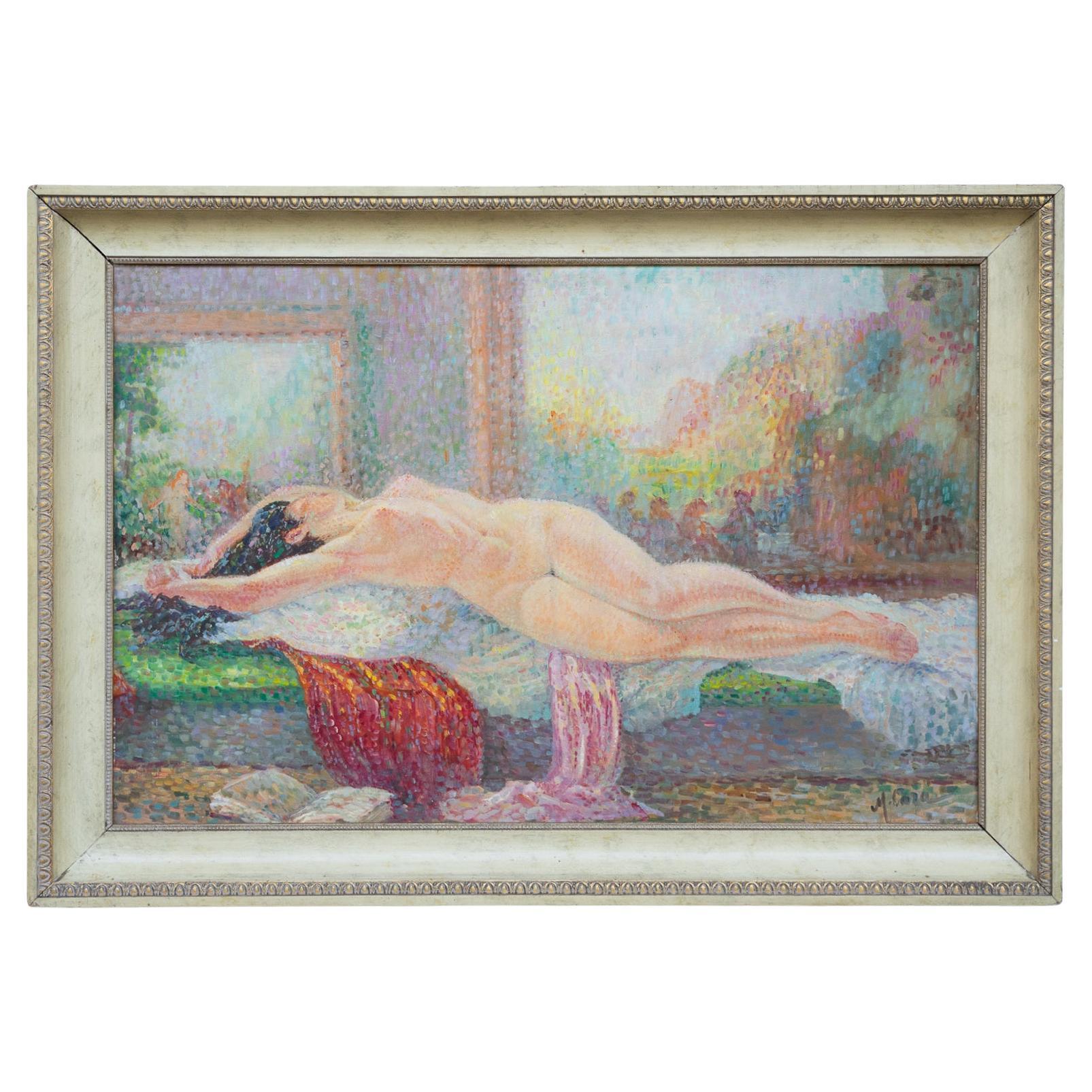 Dipinto Olio Su Tavola Raffigurante Nudo Di Donna en vente