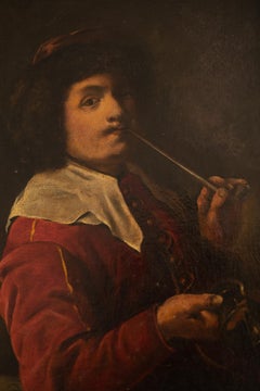 Peinture à l'huile sur toile représentant un homme fumant la pipe - 19e siècle