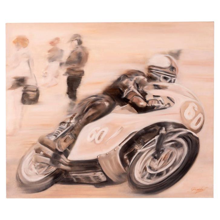 Oil painting on canvas title " Honda 500" motorcycle honda Mike Hailwood year 2019 For Sale
