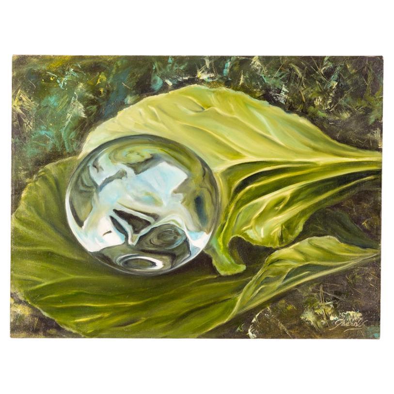 Peinture à l'huile sur toile intitulée "Boule de verre" série billes année 2017