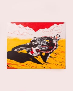 Dipinto olio su tela titolo " Read" moto Yamaha Phil Read anno 2018