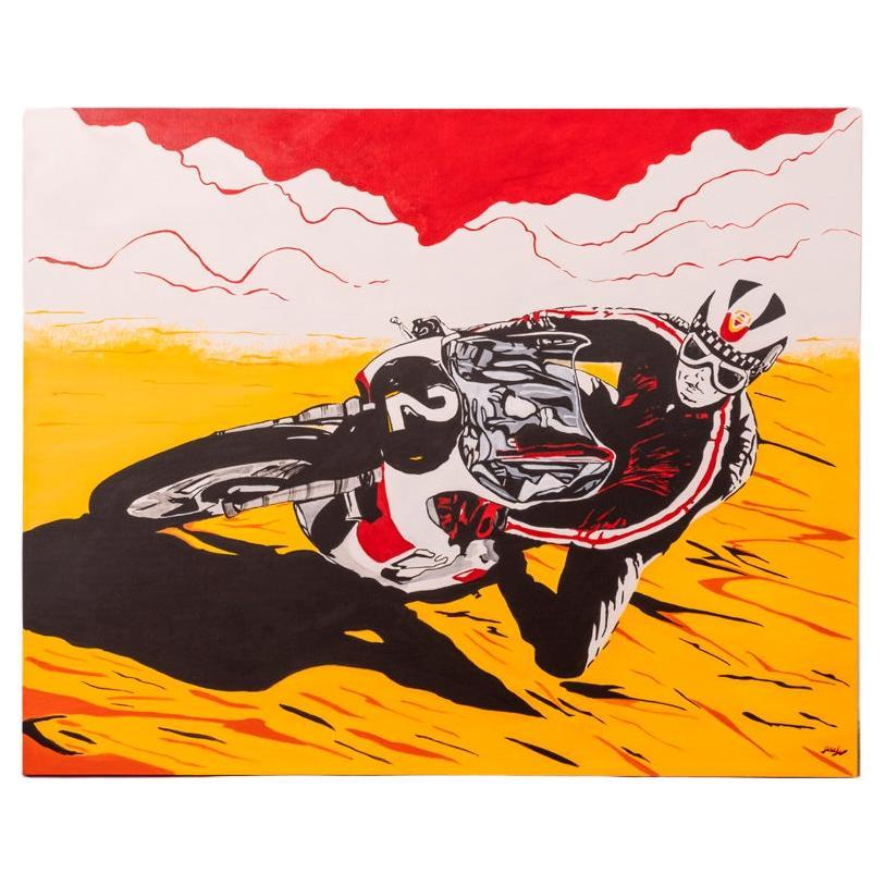 Oil painting on canvas title " Read" Yamaha motorcycle Phil Read year 2018