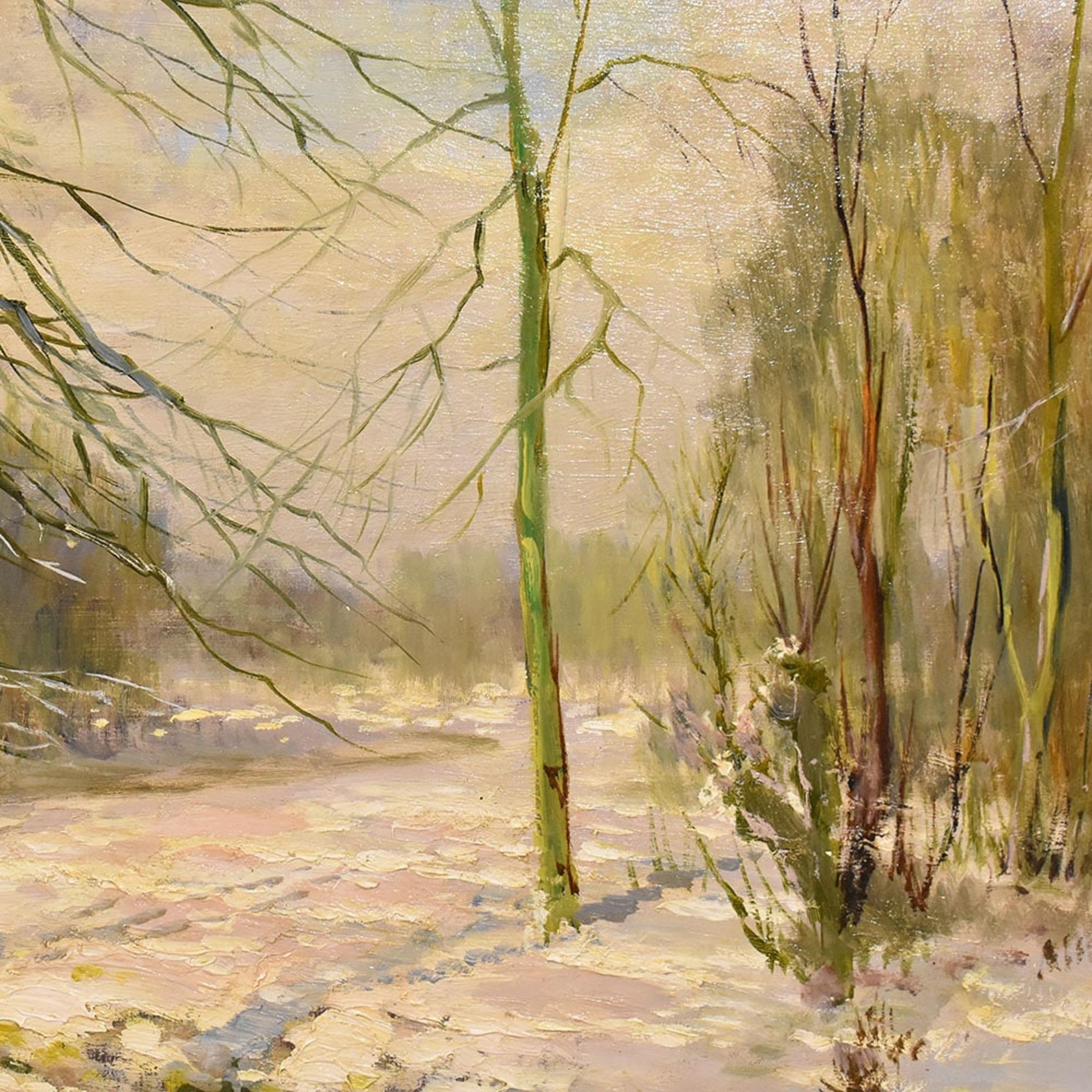 Dipinto Paesaggio Art Deco, Sotto Bosco Con Neve, Olio Su Tela, Inizio XX Secolo In condizioni buone in vendita a Breganze, VI