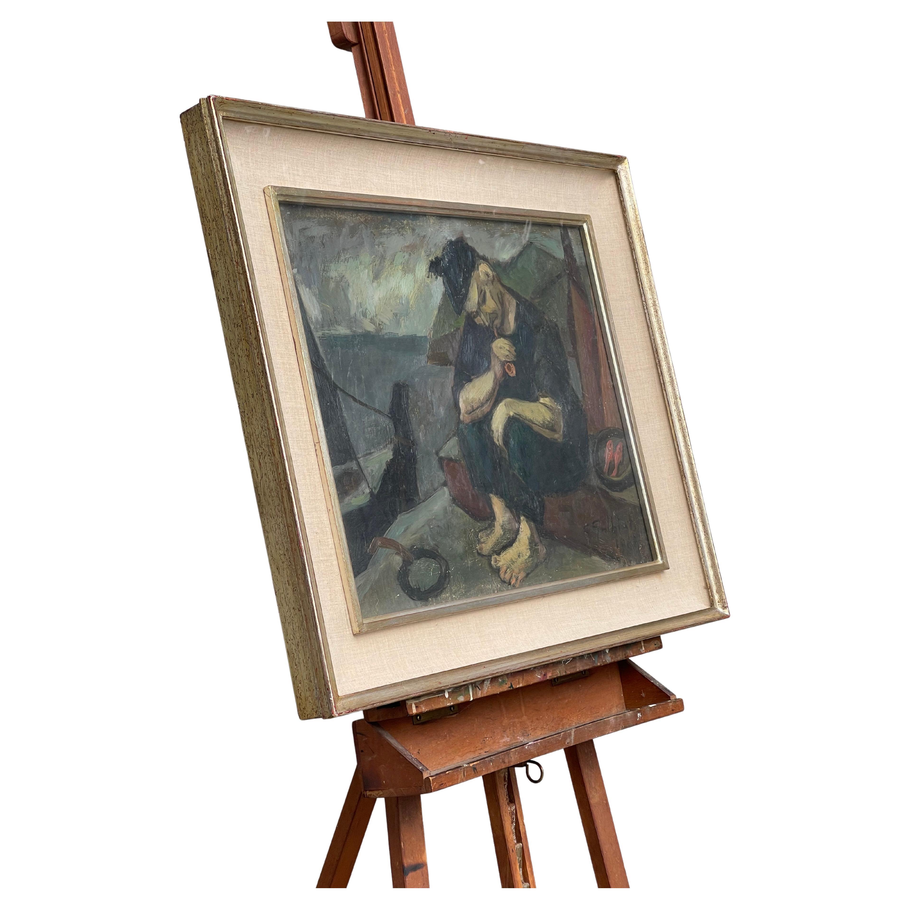 dipinto - pescatore - Giuseppe Galbiati - firmato - olio su tavola - painting  For Sale