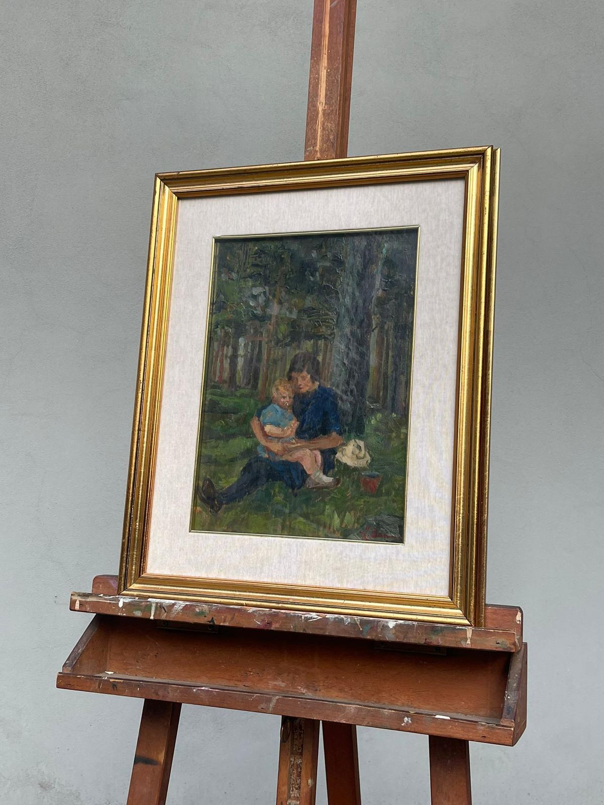 European Dipinto Raffigurazione Mamma Con Bambino Olio Su Tavola L.Bencini For Sale