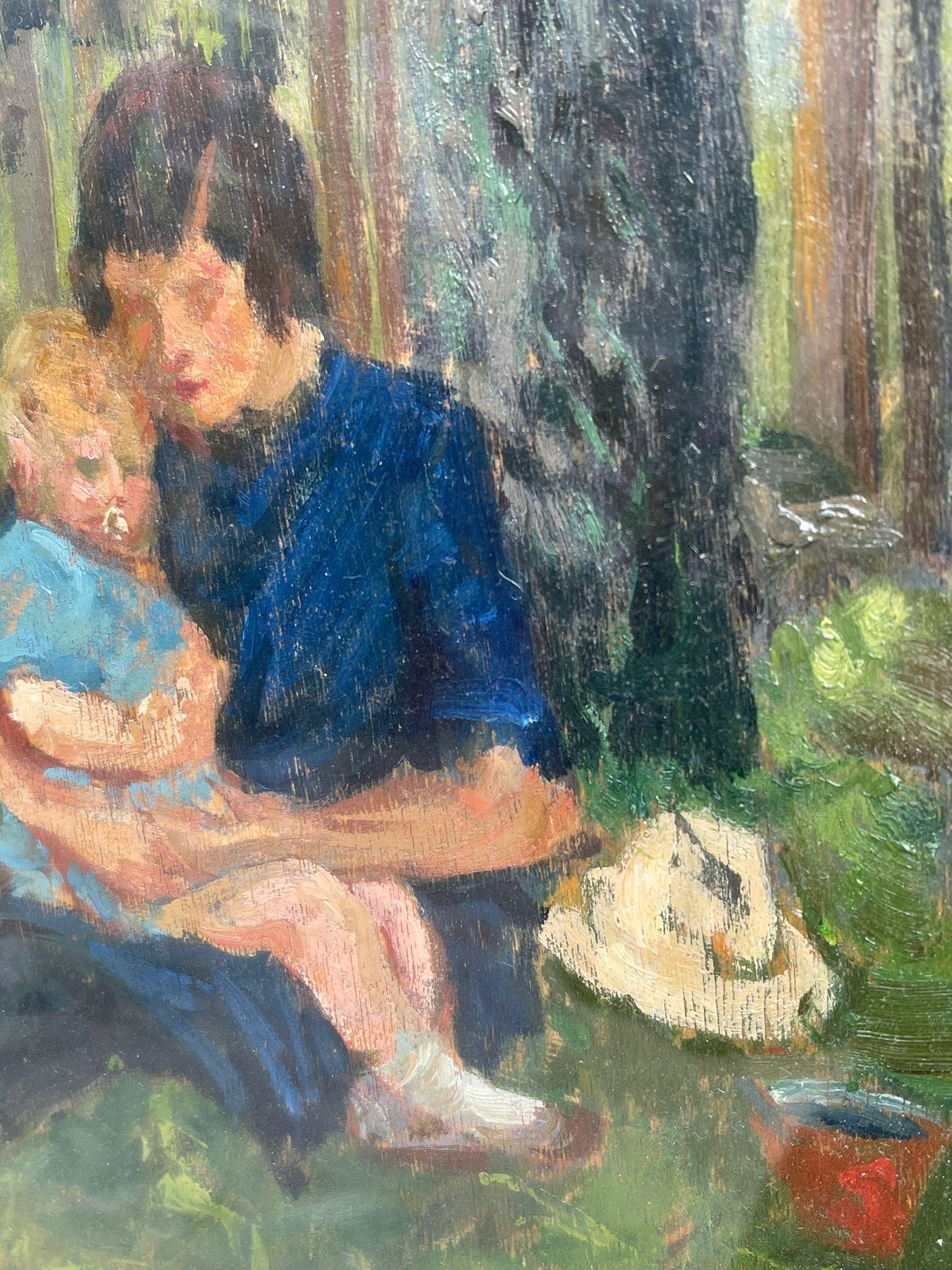 Mid-20th Century Dipinto Raffigurazione Mamma Con Bambino Olio Su Tavola L.Bencini For Sale