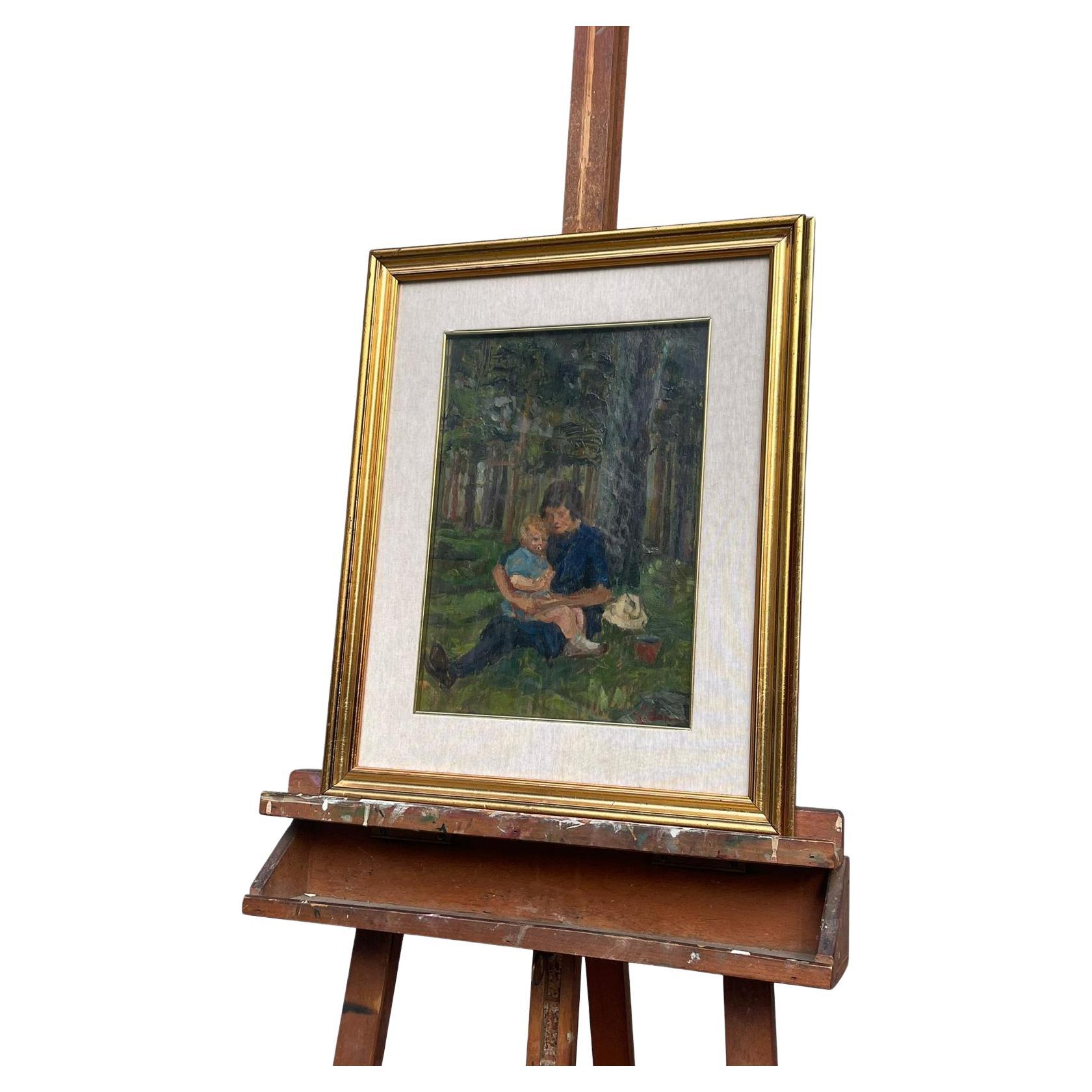 Dipinto Raffigurazione Mamma Con Bambino Olio Su Tavola L.Bencini For Sale