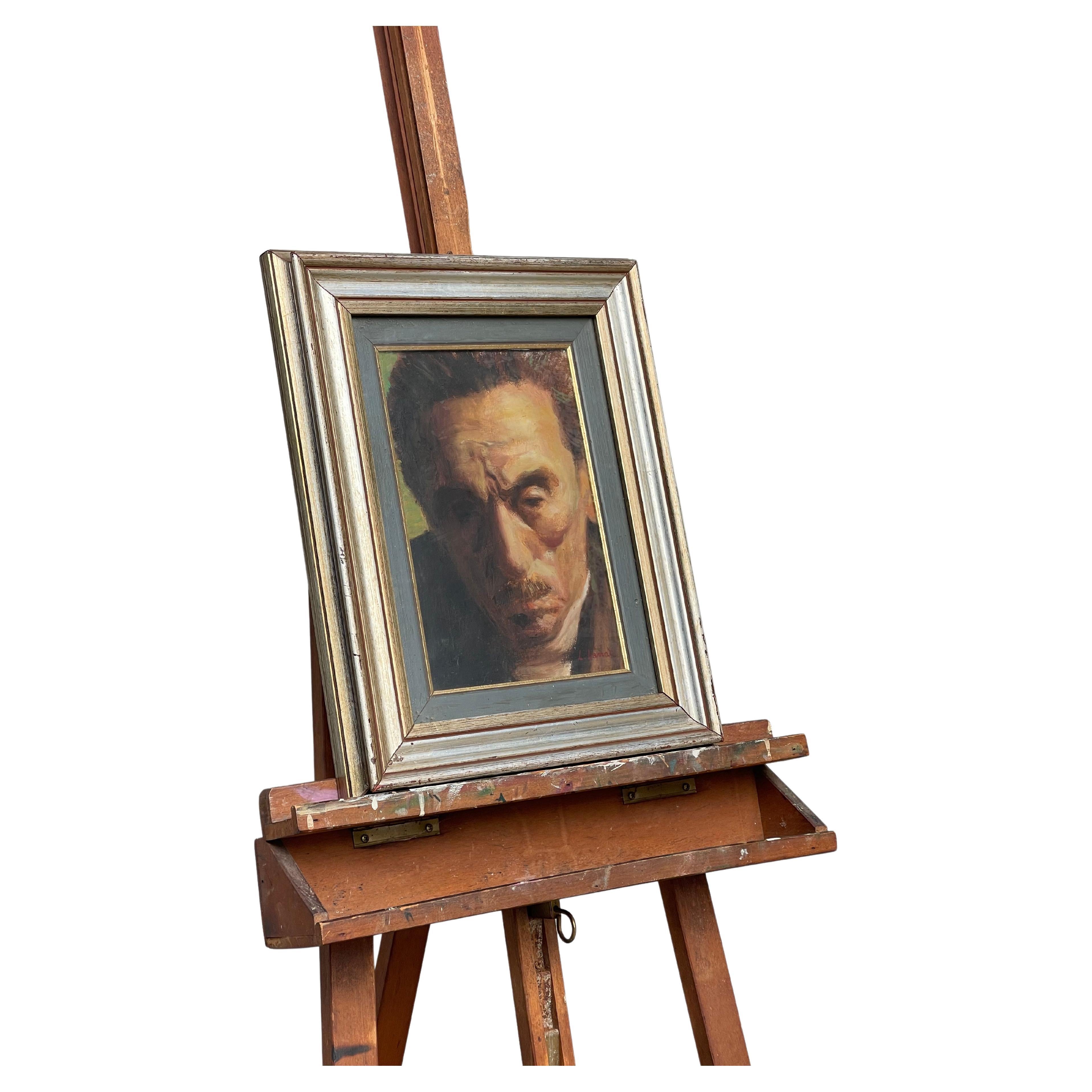 dipinto raffigurazione volto maschile - uomo con baffi - L. Lanati - XX secolo For Sale