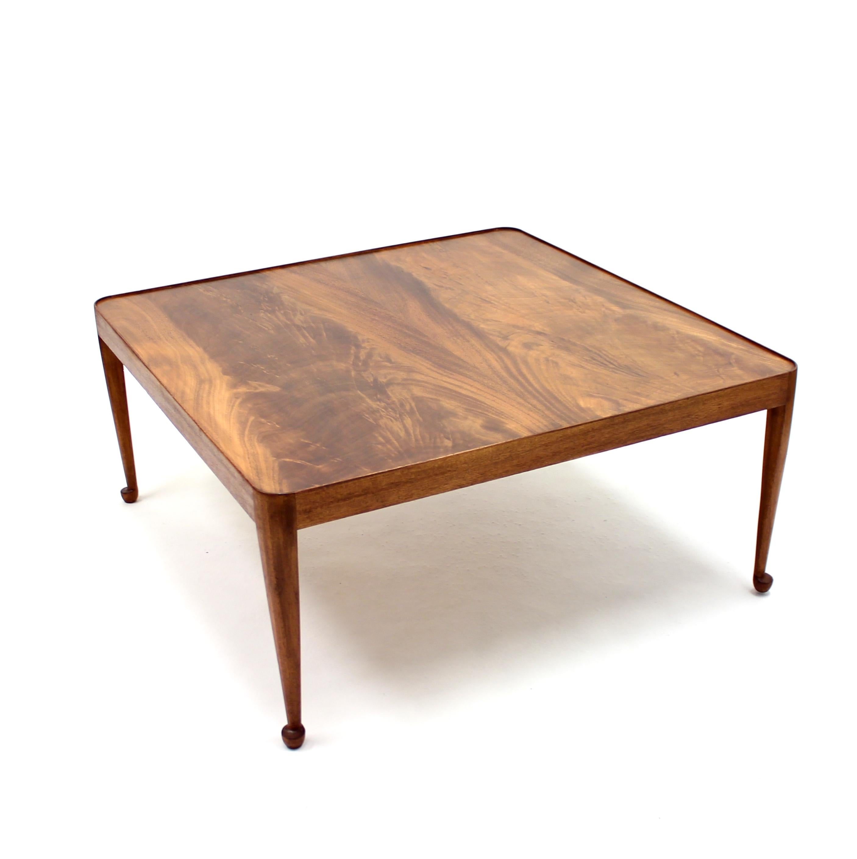 Diplomat coffee table, model 2073, in pyramid mahogany by Josef Frank for Svenskt Tenn. The table was designed in 1949 and was initially often used at Swedish embassies around the world. After that it was often referred to as the Diplomat table and