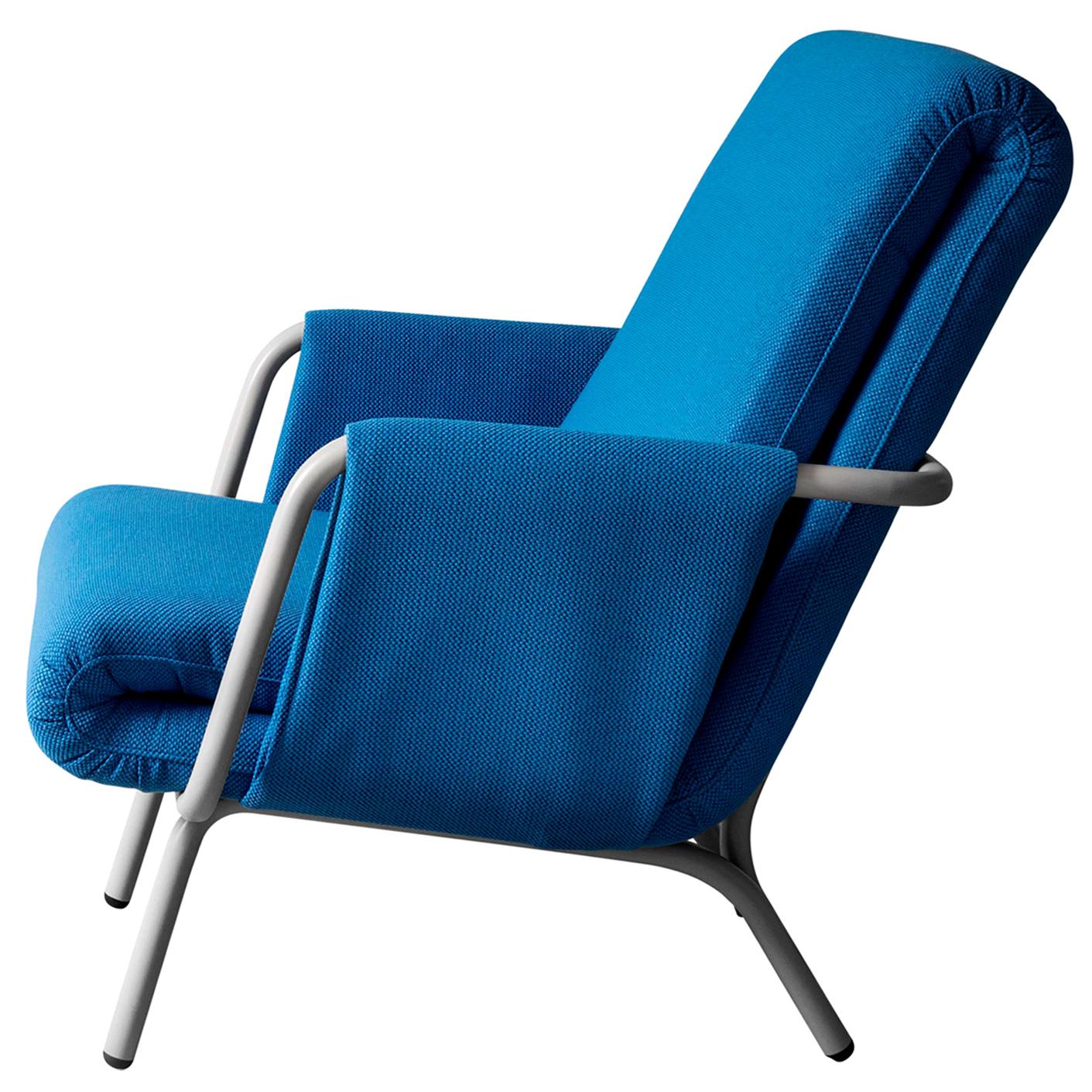 Diplopia Armchair in Blue Fabric with Lacquered Canapa Legs by Skrivo For Sale