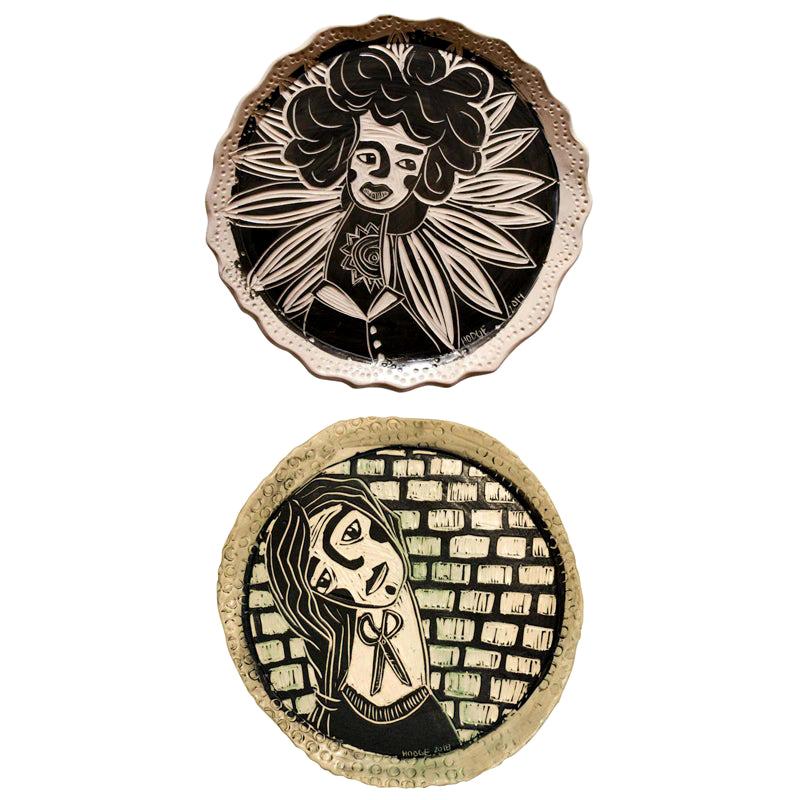 Diptych Inherent Light and Chin Up,  Wall sculpture Porcelain Decorative Plates