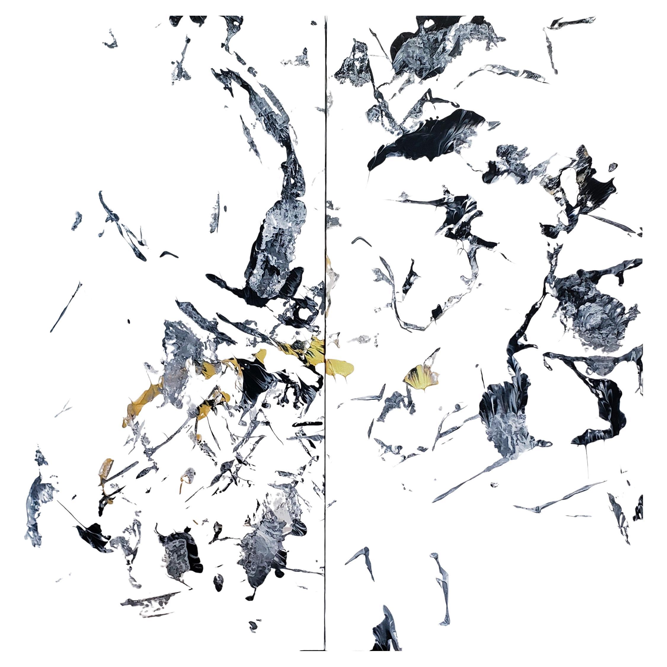 Diptych, " Large Gray, White and Black Abstract Painting By Kathi Robinson Frank