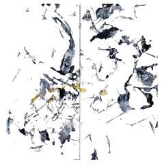 Diptych, " Large Gray, White and Black Abstract Painting By Kathi Robinson Frank