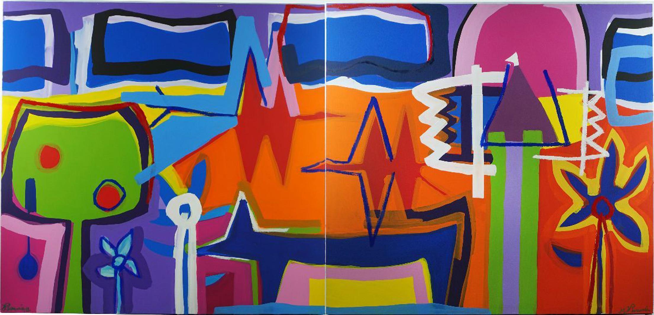 Portuguese Diptych of Acrylic on Canvas, 