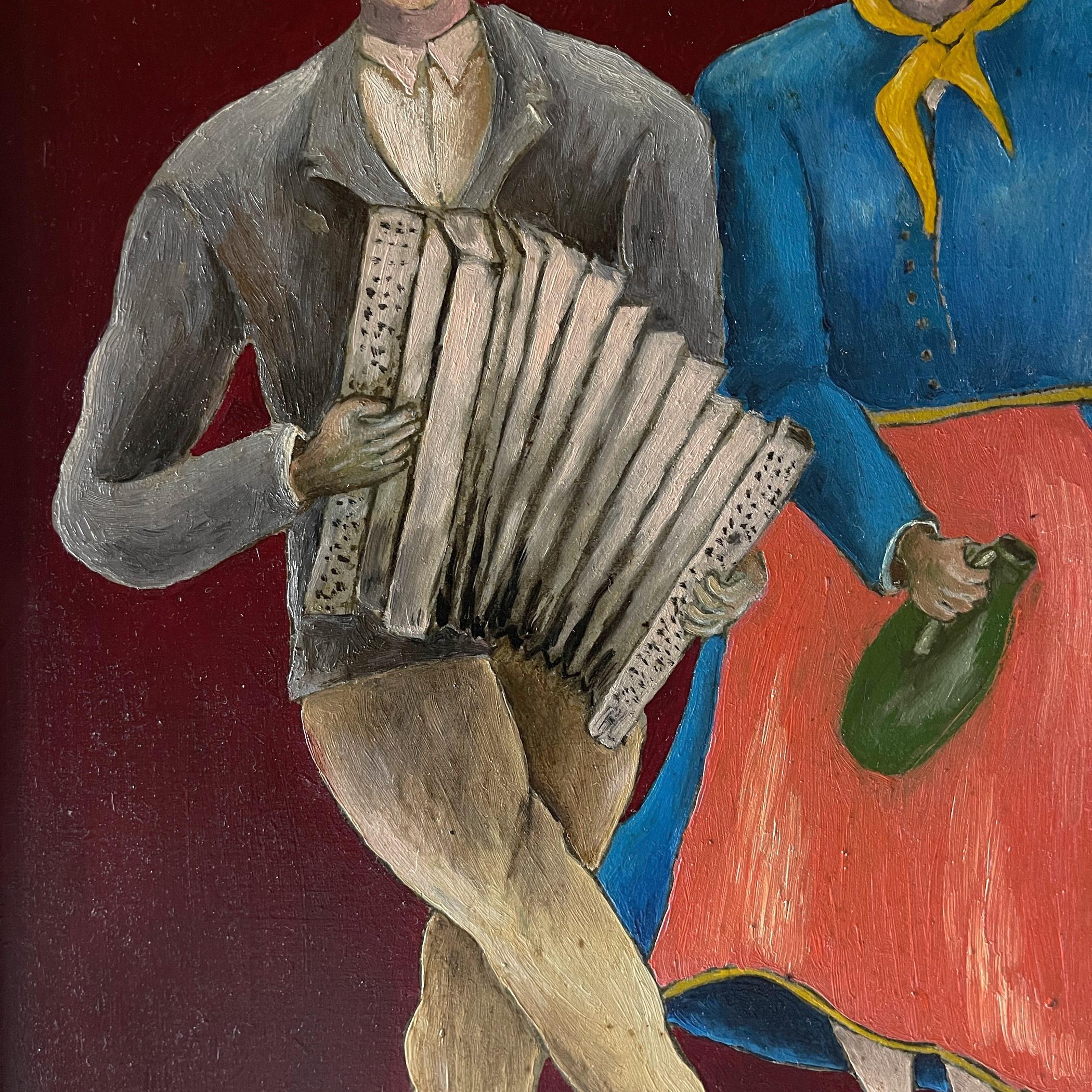 20ième siècle Diptyques dans le style de l'art naïf, Oto Dobovišek, Yougoslavie 1970 en vente