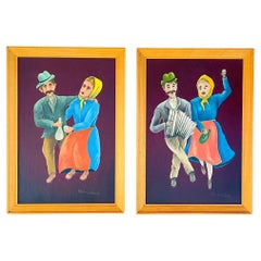Cuadros dípticos al estilo del arte naif, Oto Dobovišek, Yugoslavia Años 70