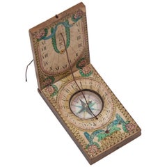 Antique Diptych Portable Maritime Sundial and Compass, circa 1780