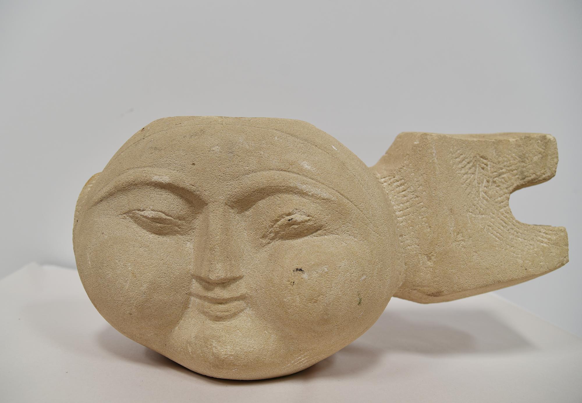 Spanish DIRACCA SCULPTURE - Hand-Carved Stone Head [SPAIN] For Sale