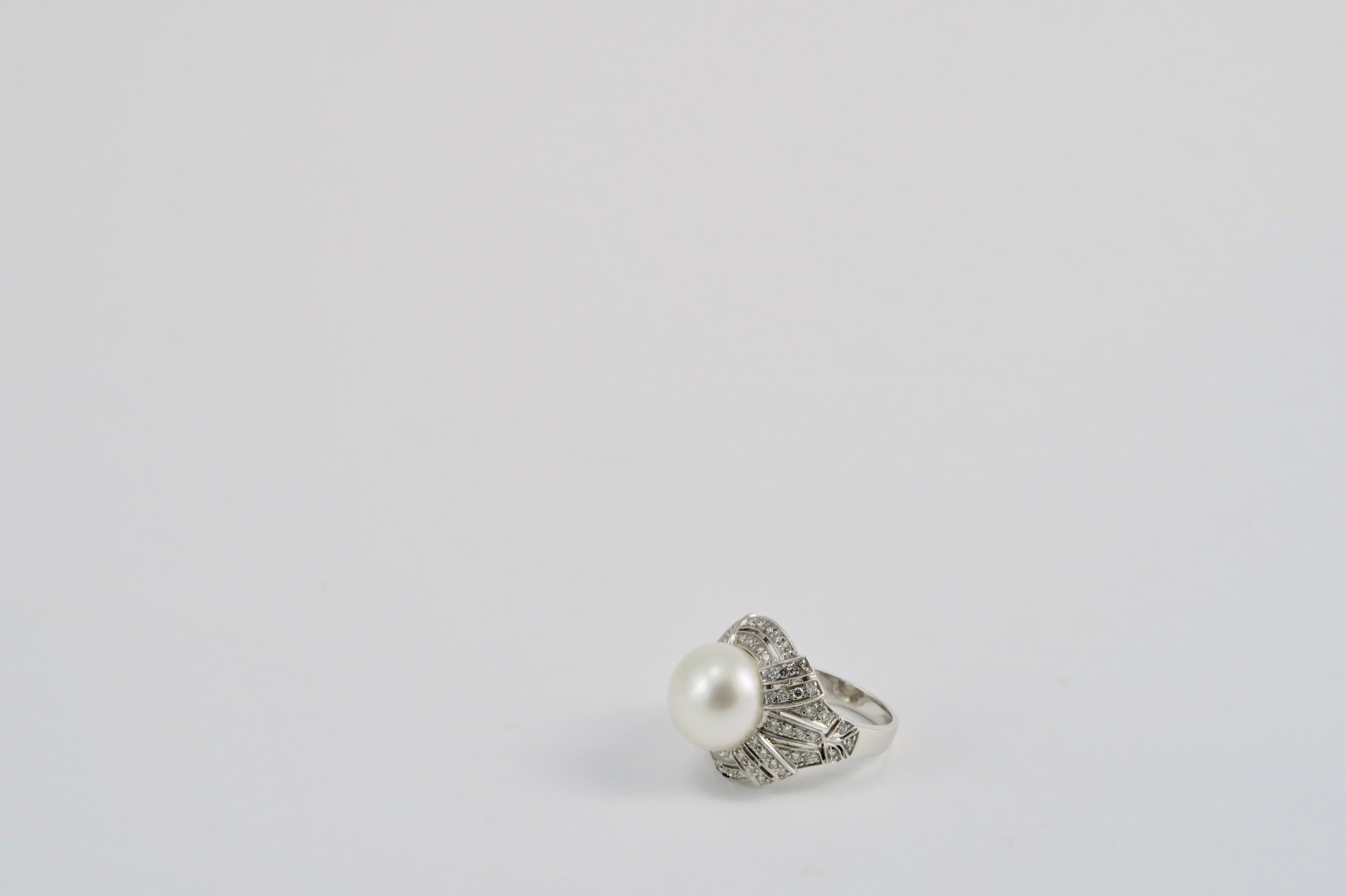 Dirce Repossi Australian White South Sea Pearl and Diamond White Gold Ring For Sale 1