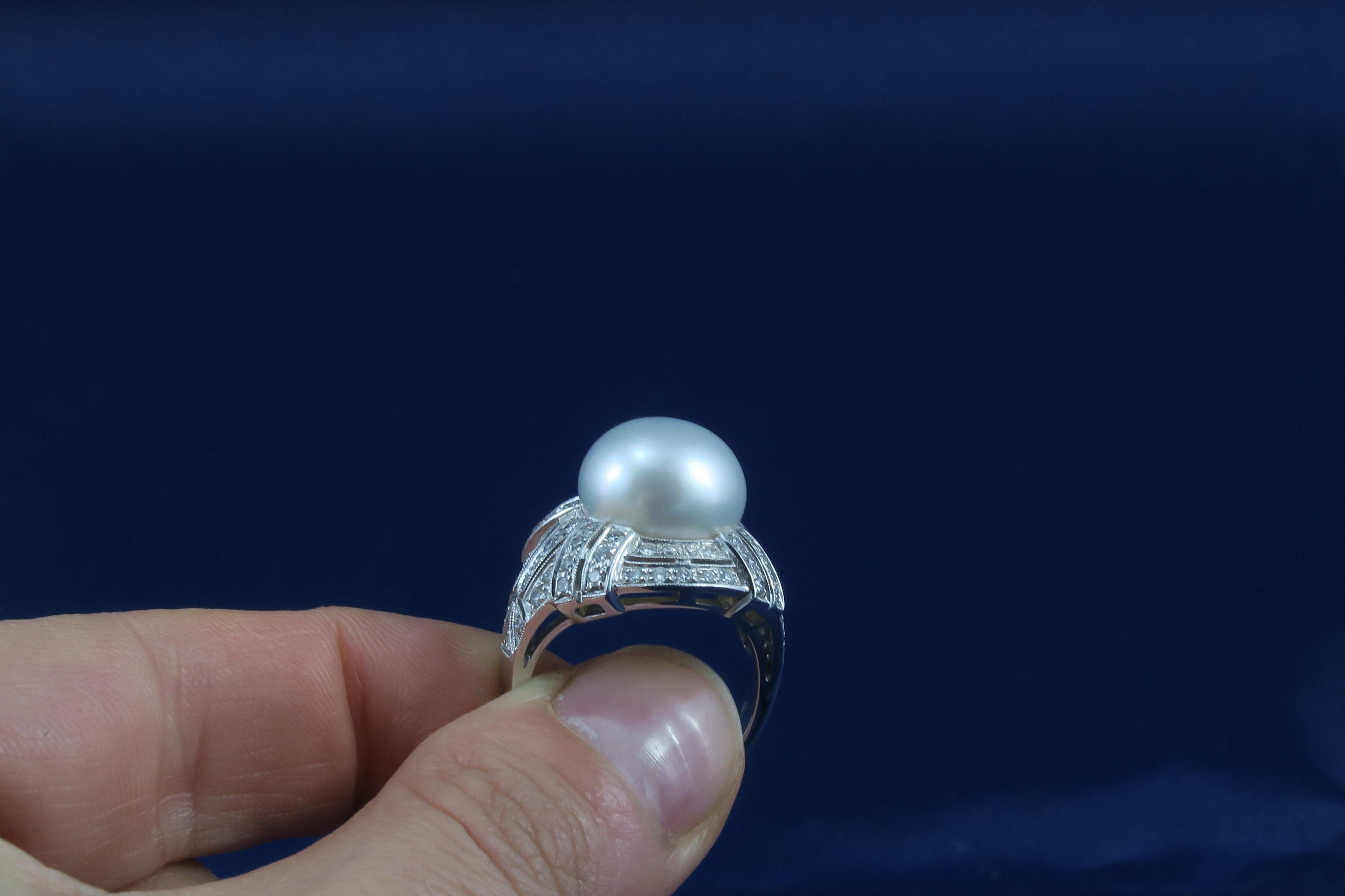 Dirce Repossi Australian White South Sea Pearl and Diamond White Gold Ring For Sale 2