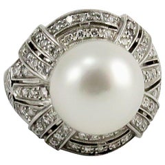 Retro Dirce Repossi Australian White South Sea Pearl and Diamond White Gold Ring