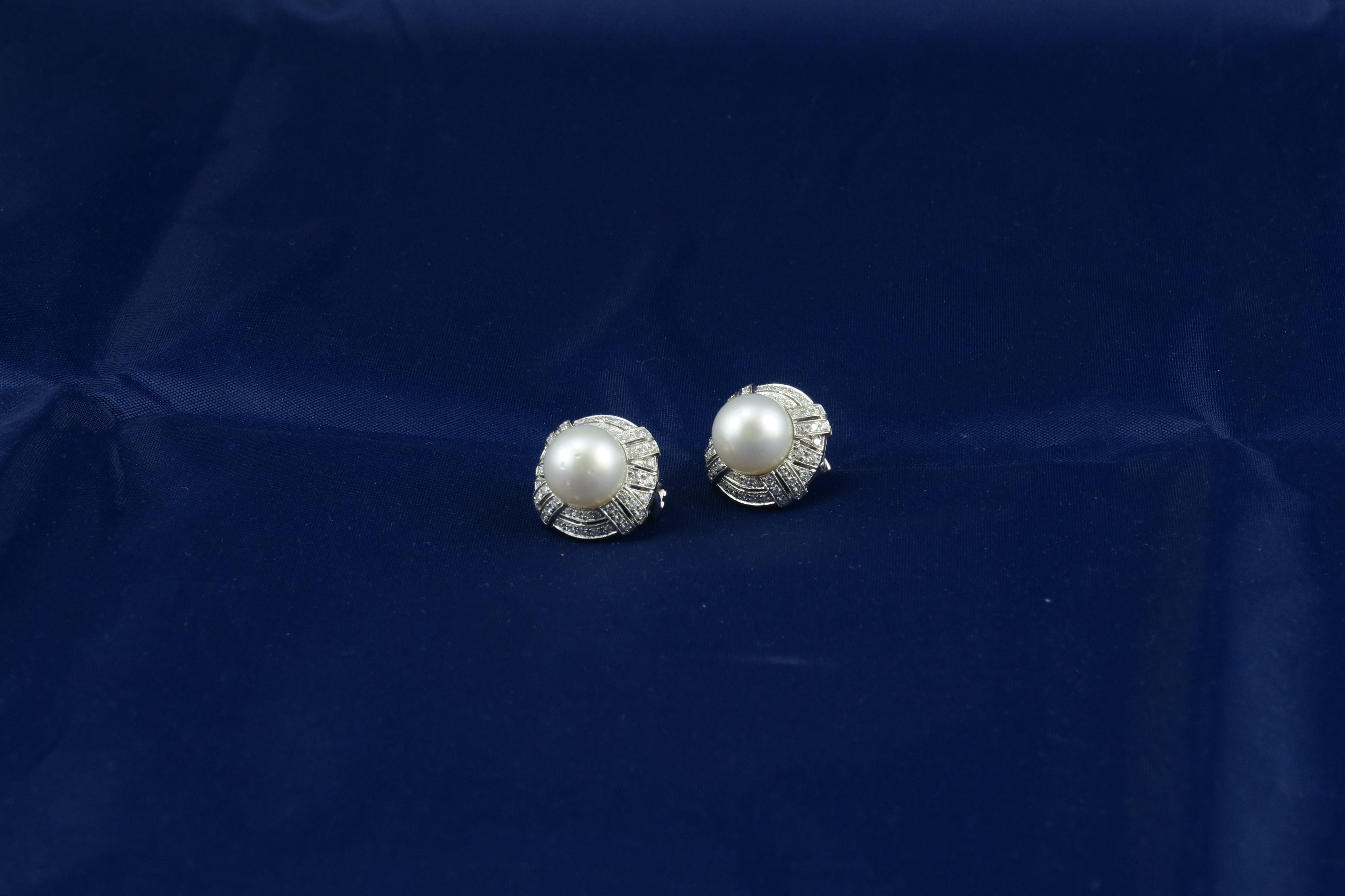 Art Deco Dirce Repossi Australian White South Sea Pearl Diamond White Gold Stud Earrings For Sale