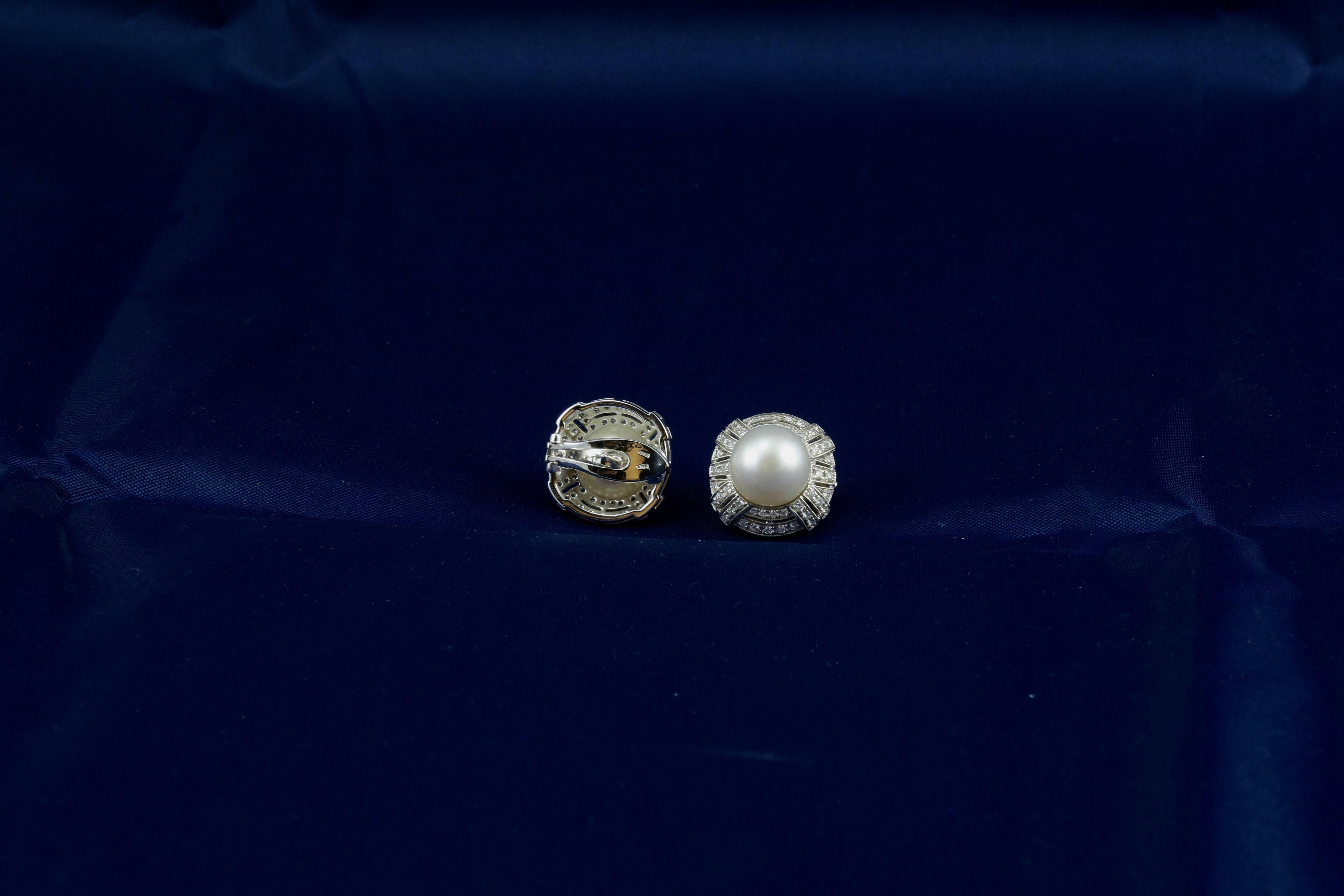 Dirce Repossi Australian White South Sea Pearl Diamond White Gold Stud Earrings For Sale 2