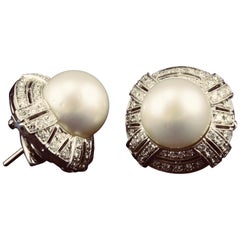 Dirce Repossi Australian White South Sea Pearl Diamond White Gold Stud Earrings