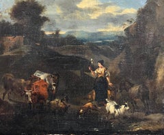 Large 17th Century Dutch Old Master Oil Painting Figures Animals Landscape