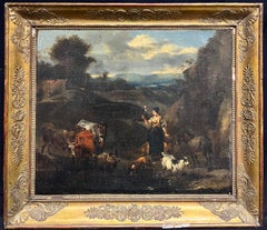 Large 17th Century Dutch Old Master Oil Painting Figures Animals Landscape