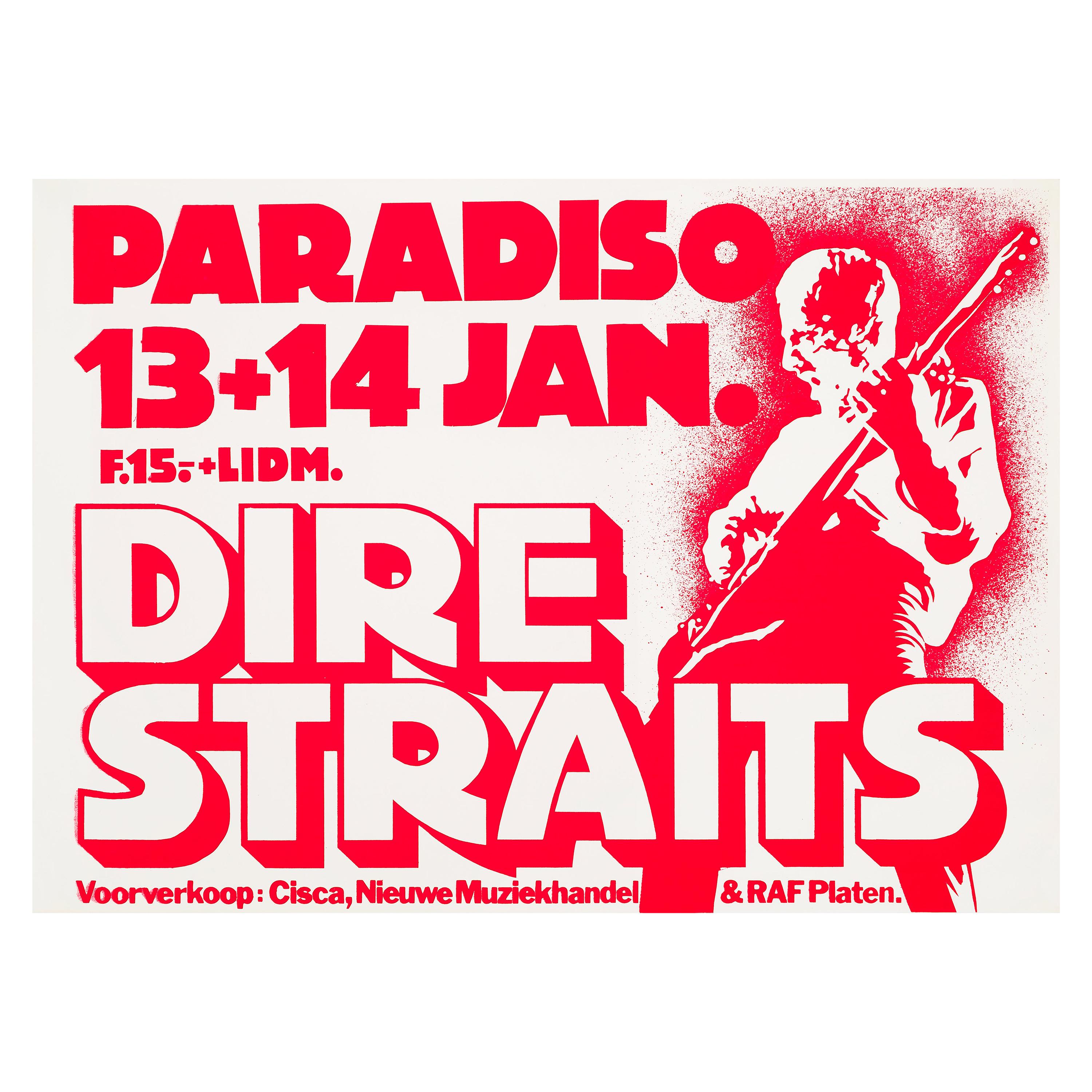 Dire Straits Original Vintage Concert Poster for the Paradiso, Amsterdam, 1981