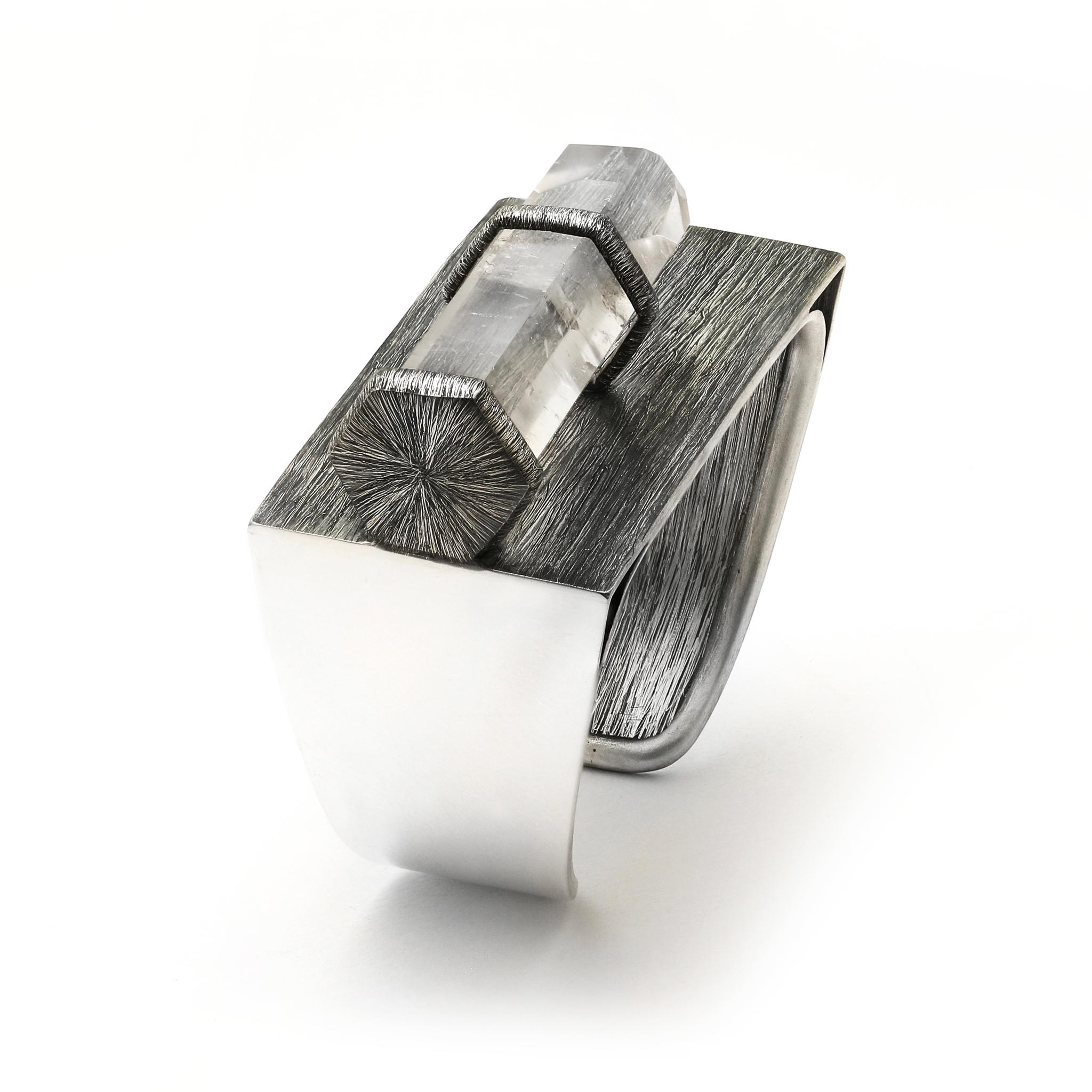Hand-Crafted Direction Bracelet, Etched Sterling Silver & Rock Crystal