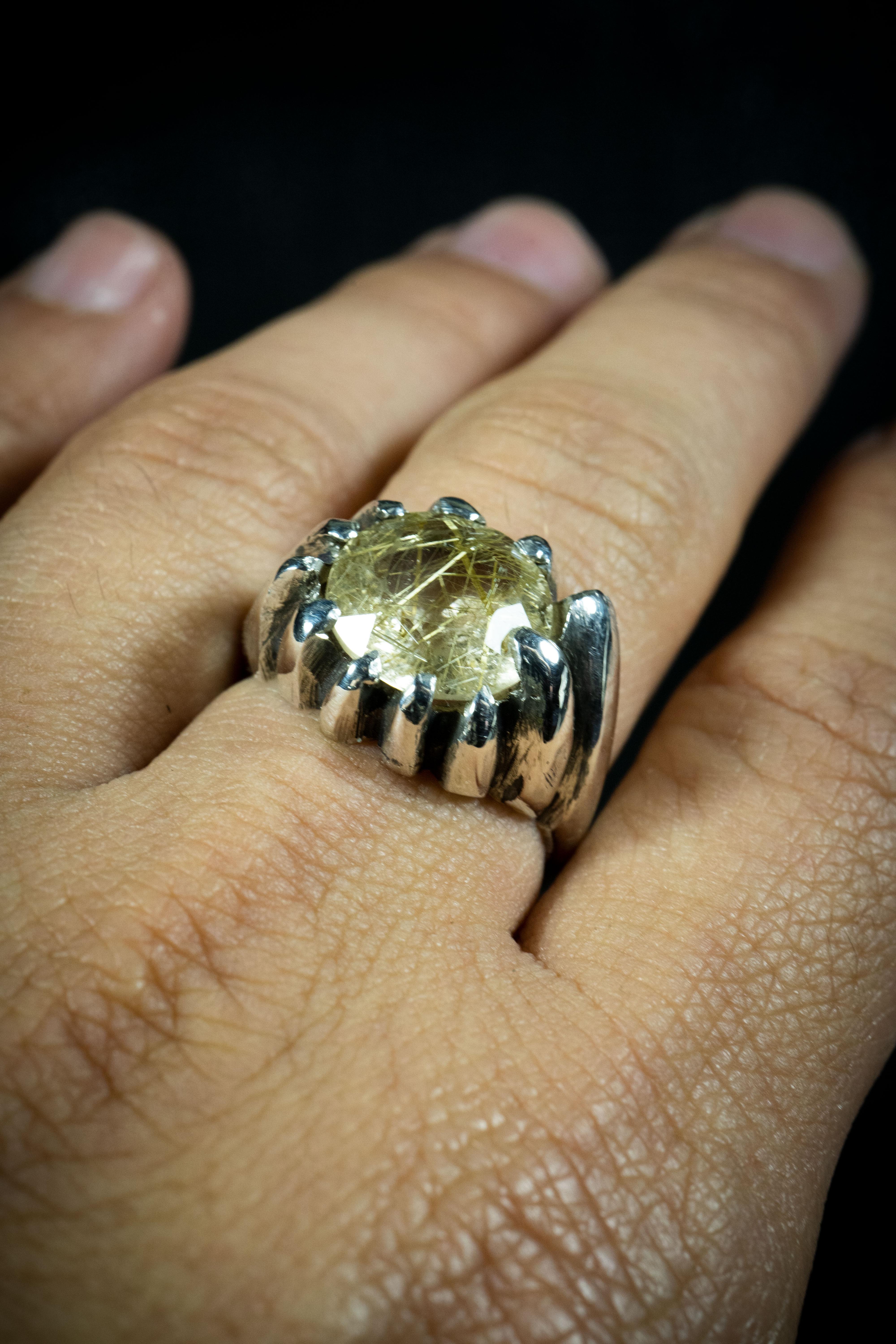 Round Cut Direction (Rutilated Quartz, Sterling Silver Ring) by Ken Fury