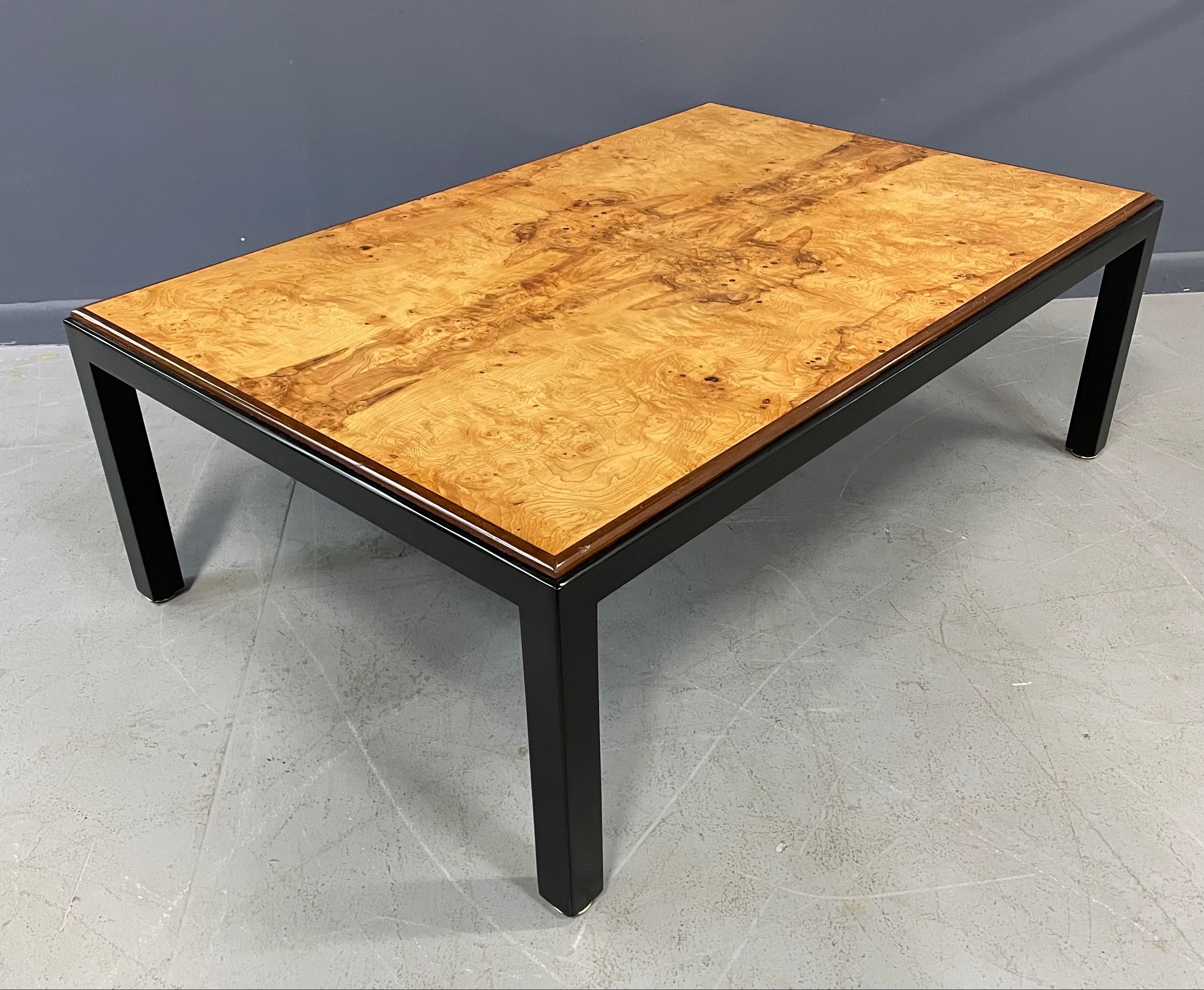 North American Directional Burl & Black Rectangular Coffee Table in the Style of Milo Baughman 