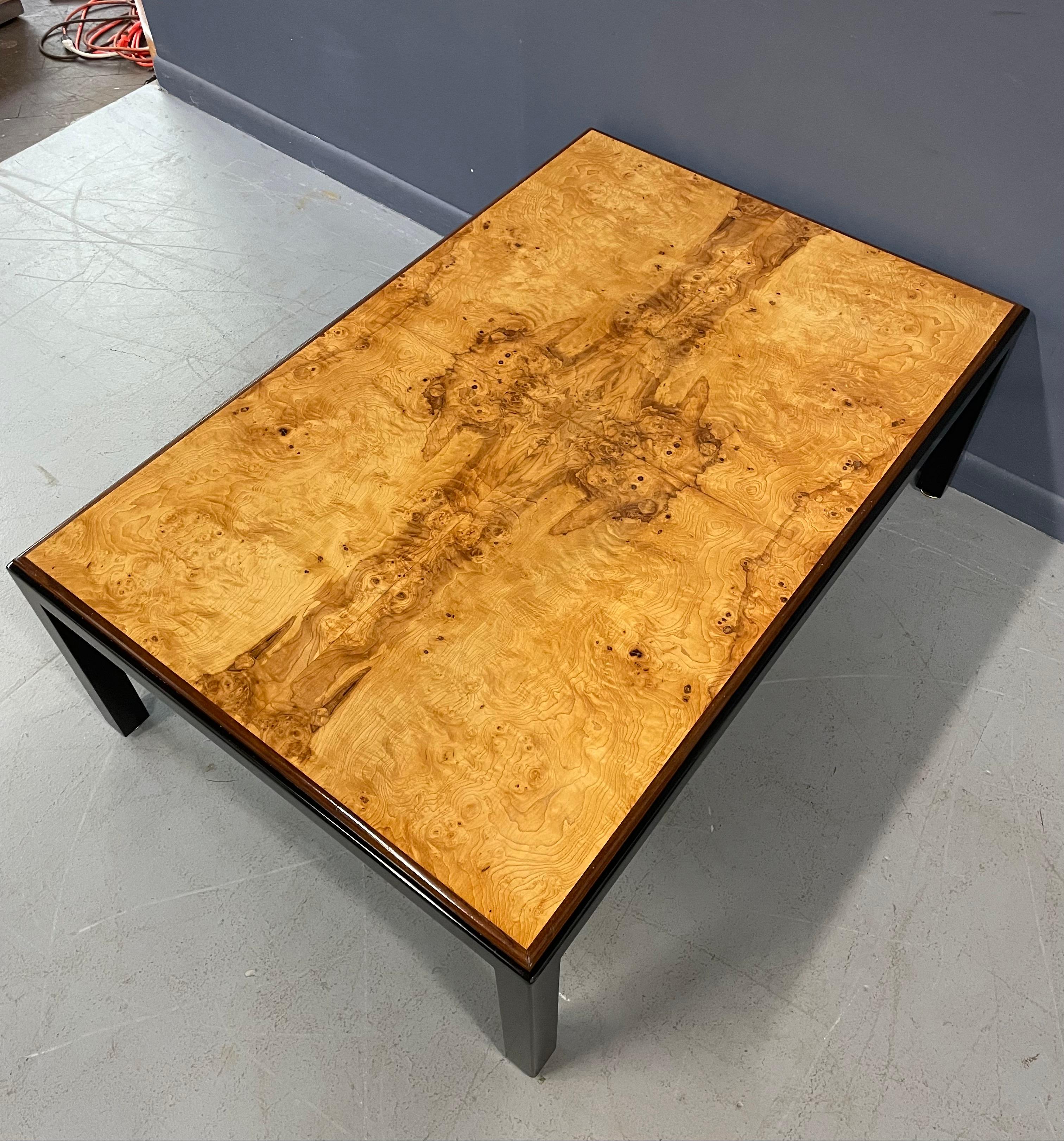 20th Century Directional Burl & Black Rectangular Coffee Table in the Style of Milo Baughman 