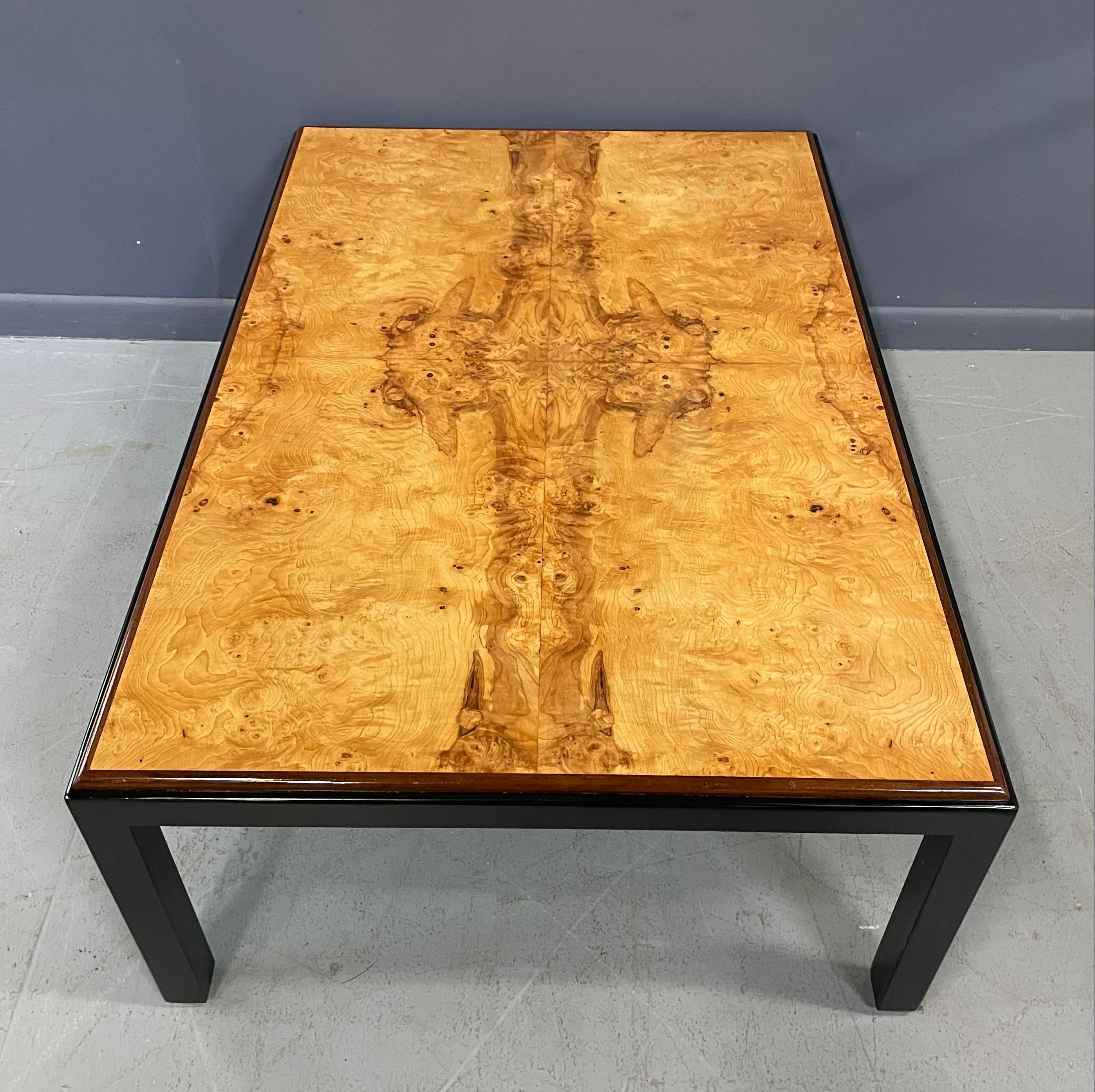 Directional Burl & Black Rectangular Coffee Table in the Style of Milo Baughman  1