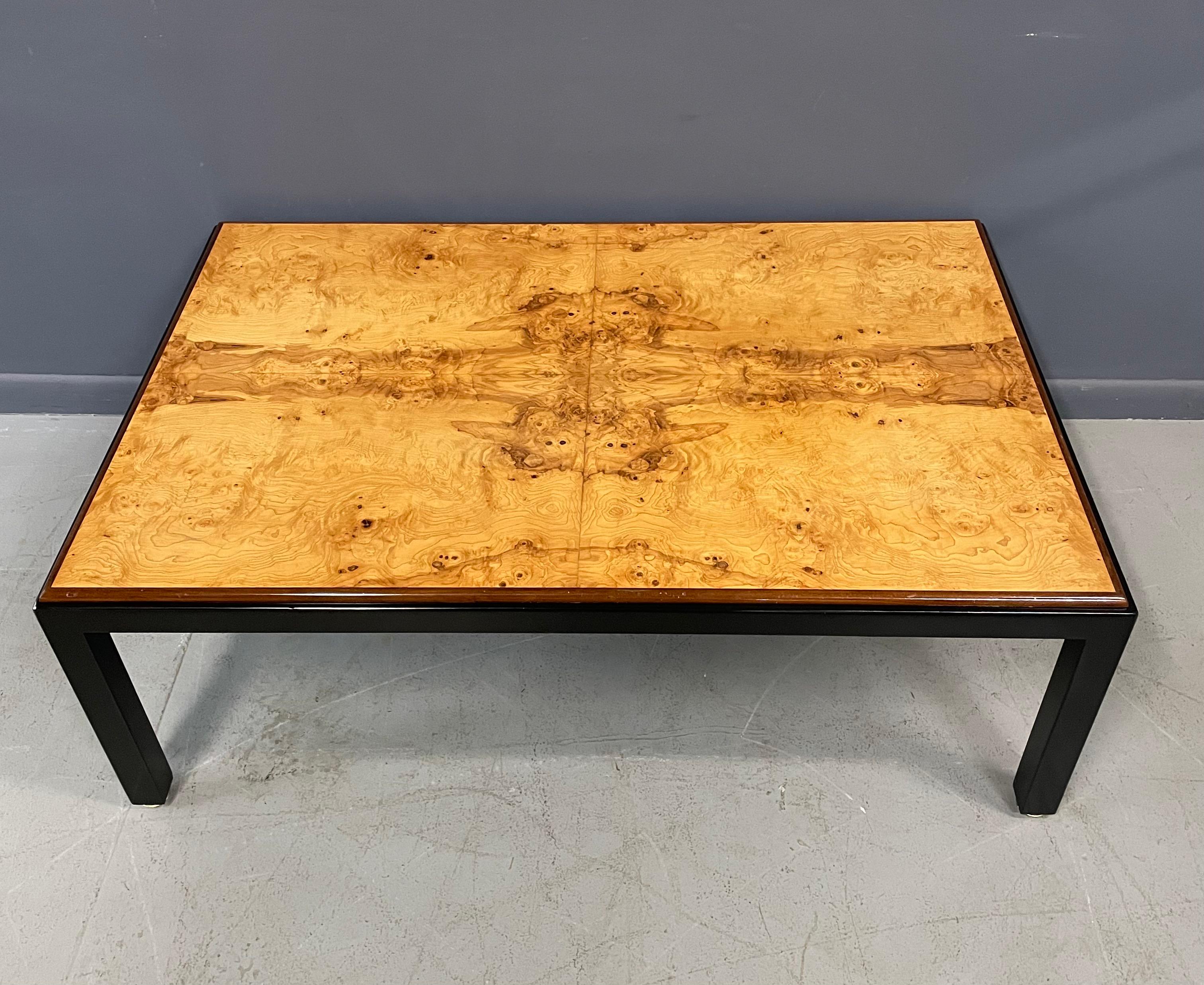 Directional Burl & Black Rectangular Coffee Table in the Style of Milo Baughman  3