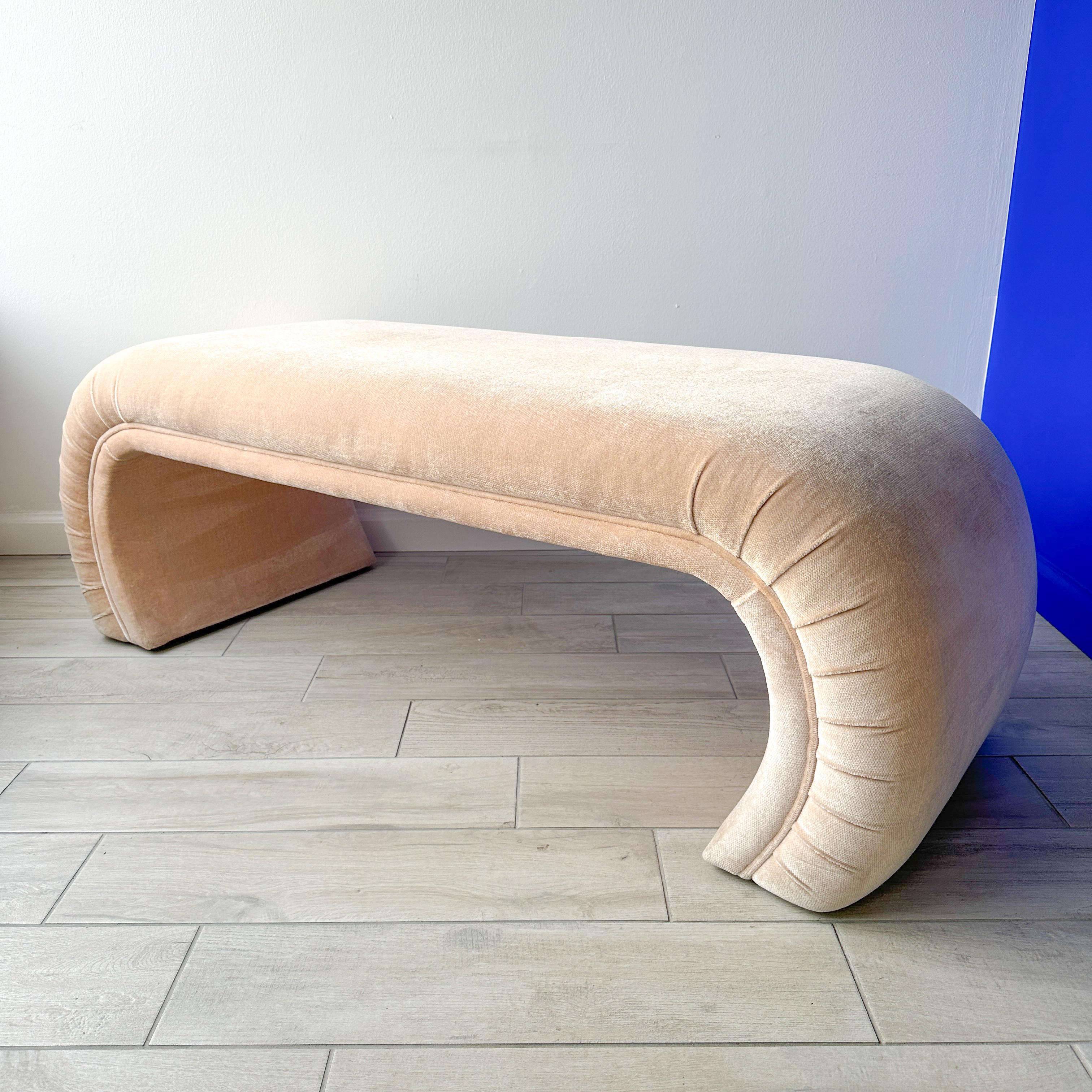 Fabric Directional Chenille Curved Waterfall Bench For Sale
