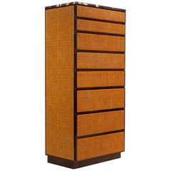 Directional Chest of Drawers in Basket-Weave Cane and Mahogany with Marble Top