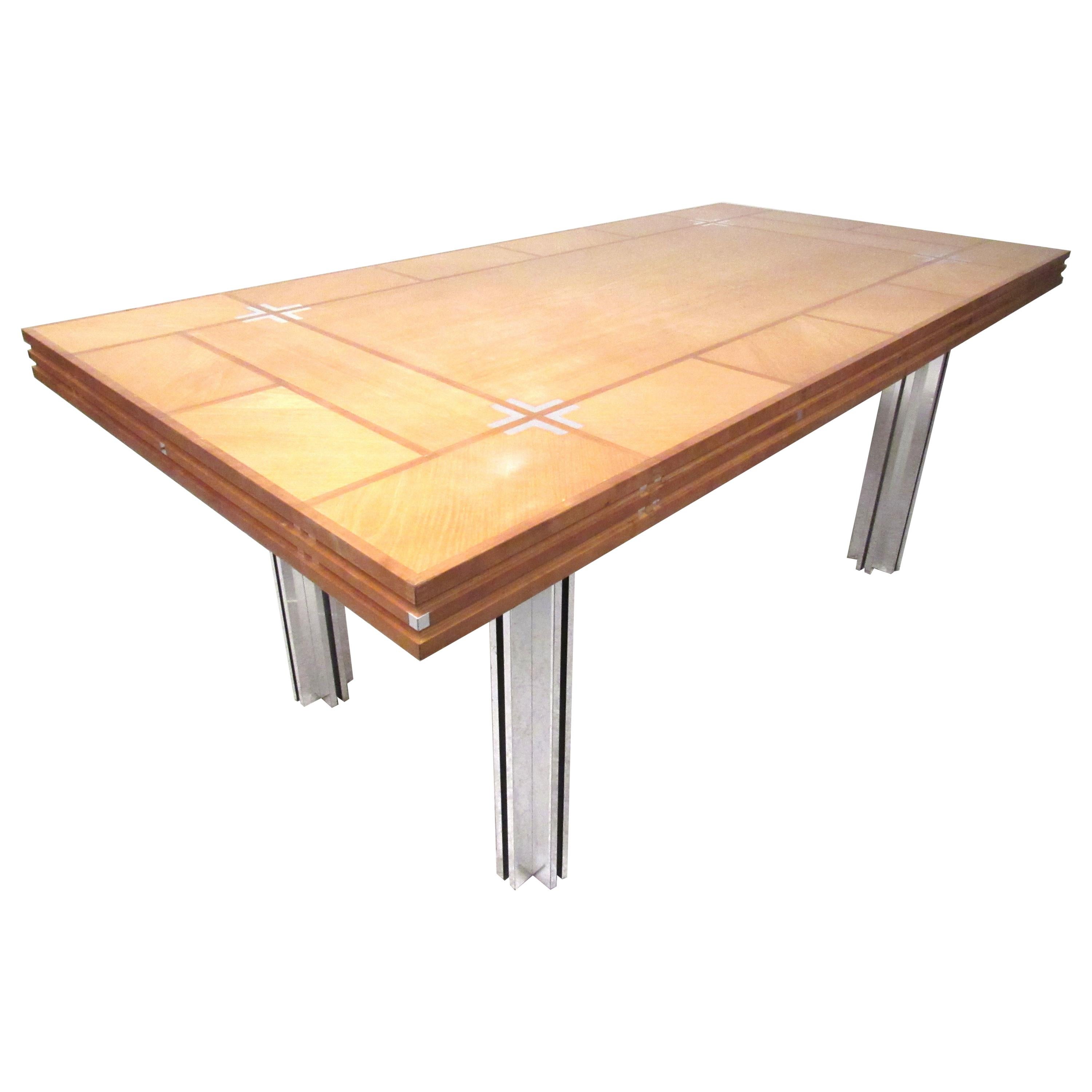 Directional Custom Collection Vintage Modern Inlaid Dining Table For Sale